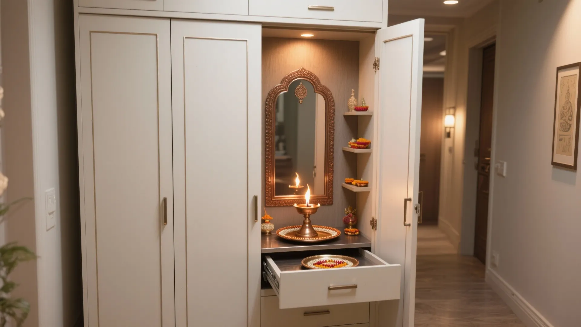 Sliding-Panel Shrine Inside a Cabinet