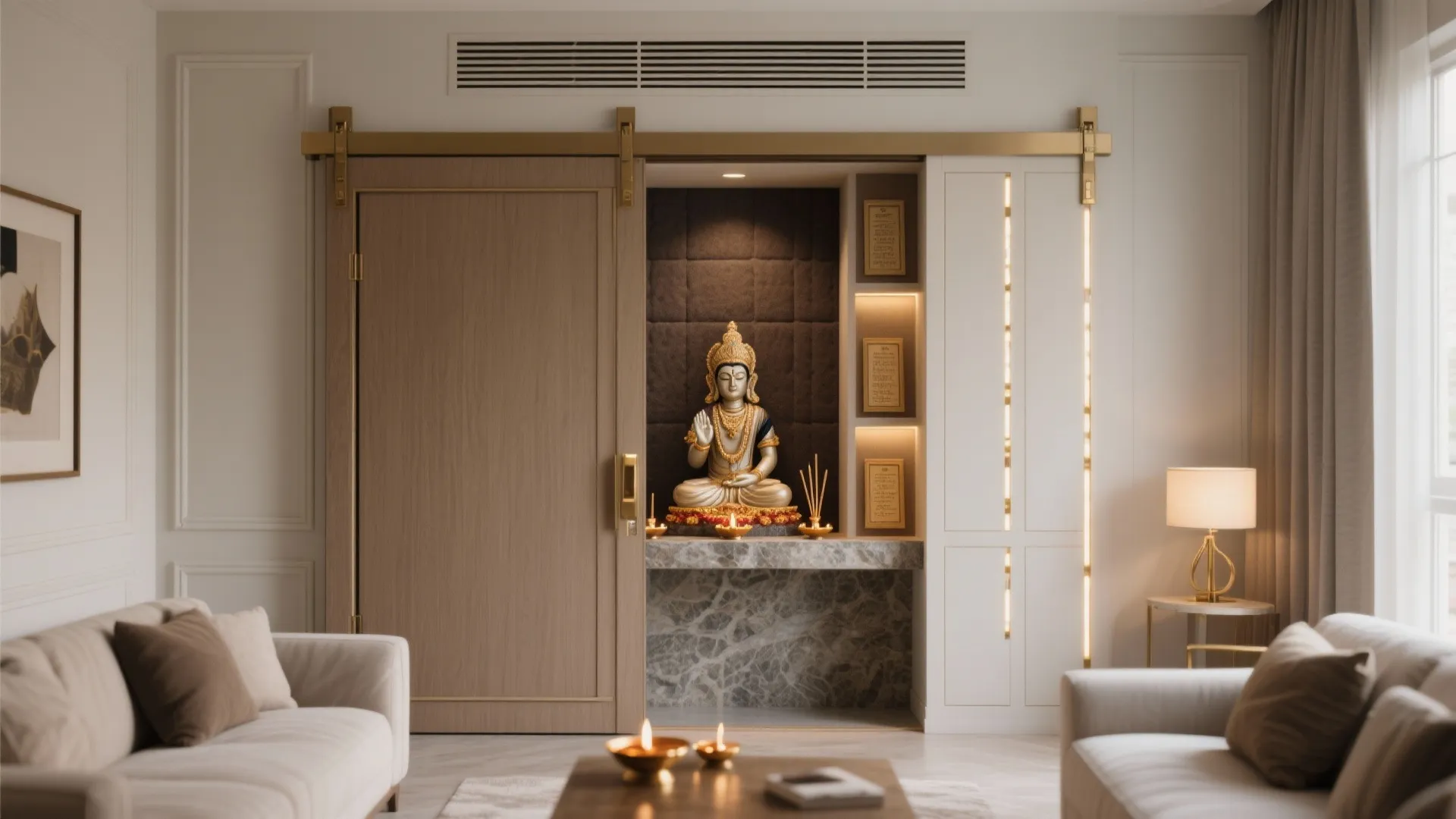 Sliding Pooja Closet off the Living Room