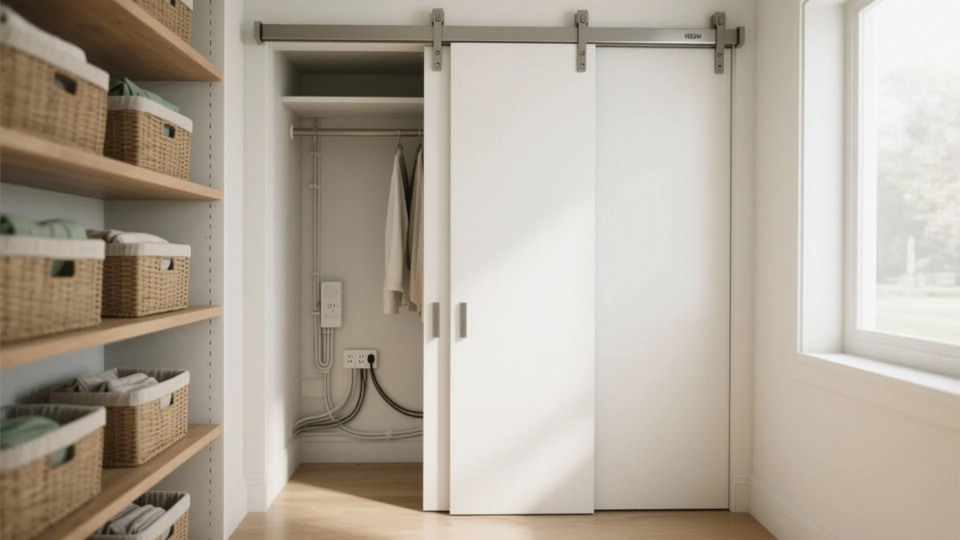 Closet wall with sliding doors & cable management