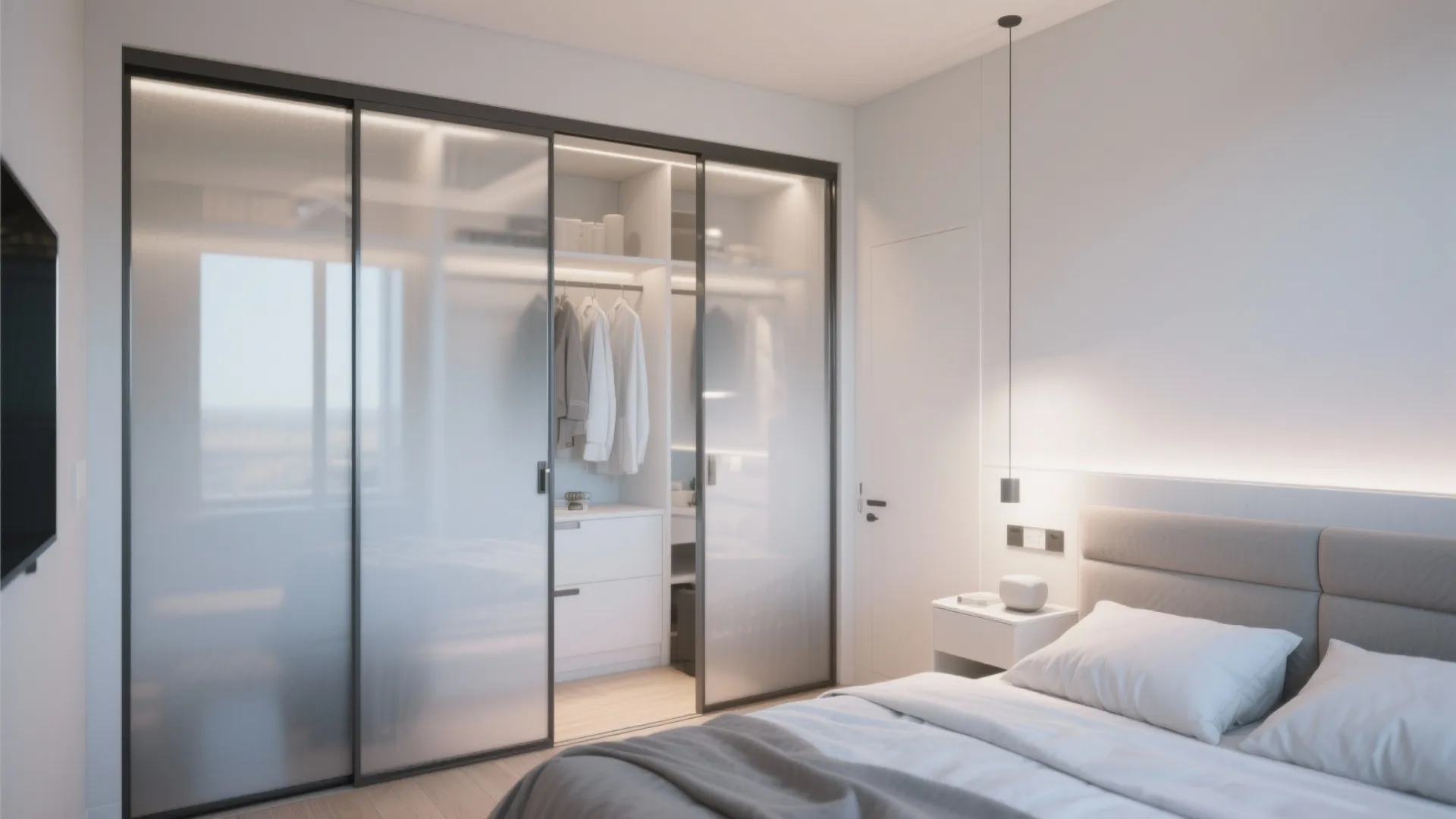 Bedroom with mirrored sliding closet doors
