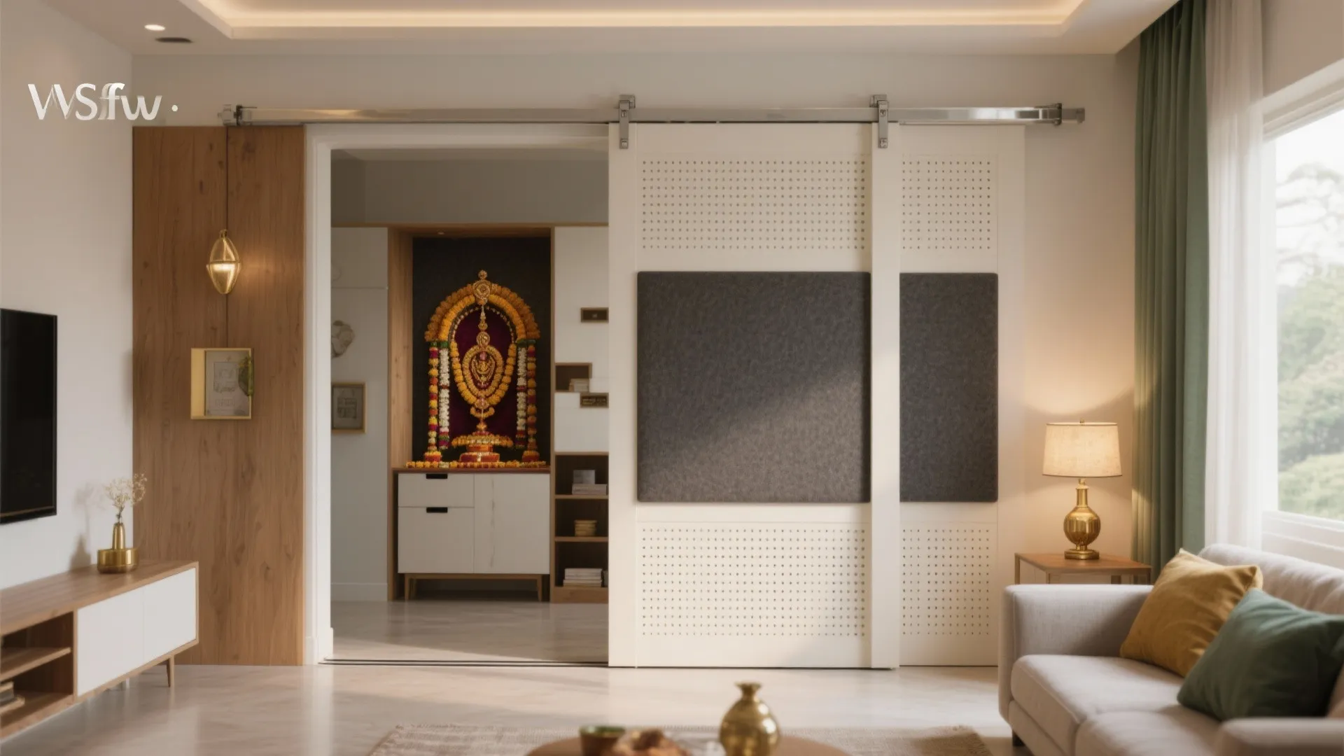 Sliding CNC Partition to Define a Pooja Nook