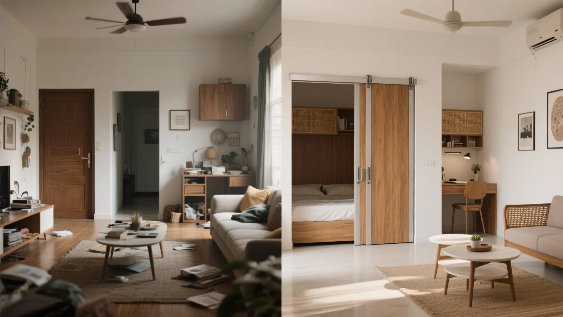 Multi-functional zoning with sliding doors