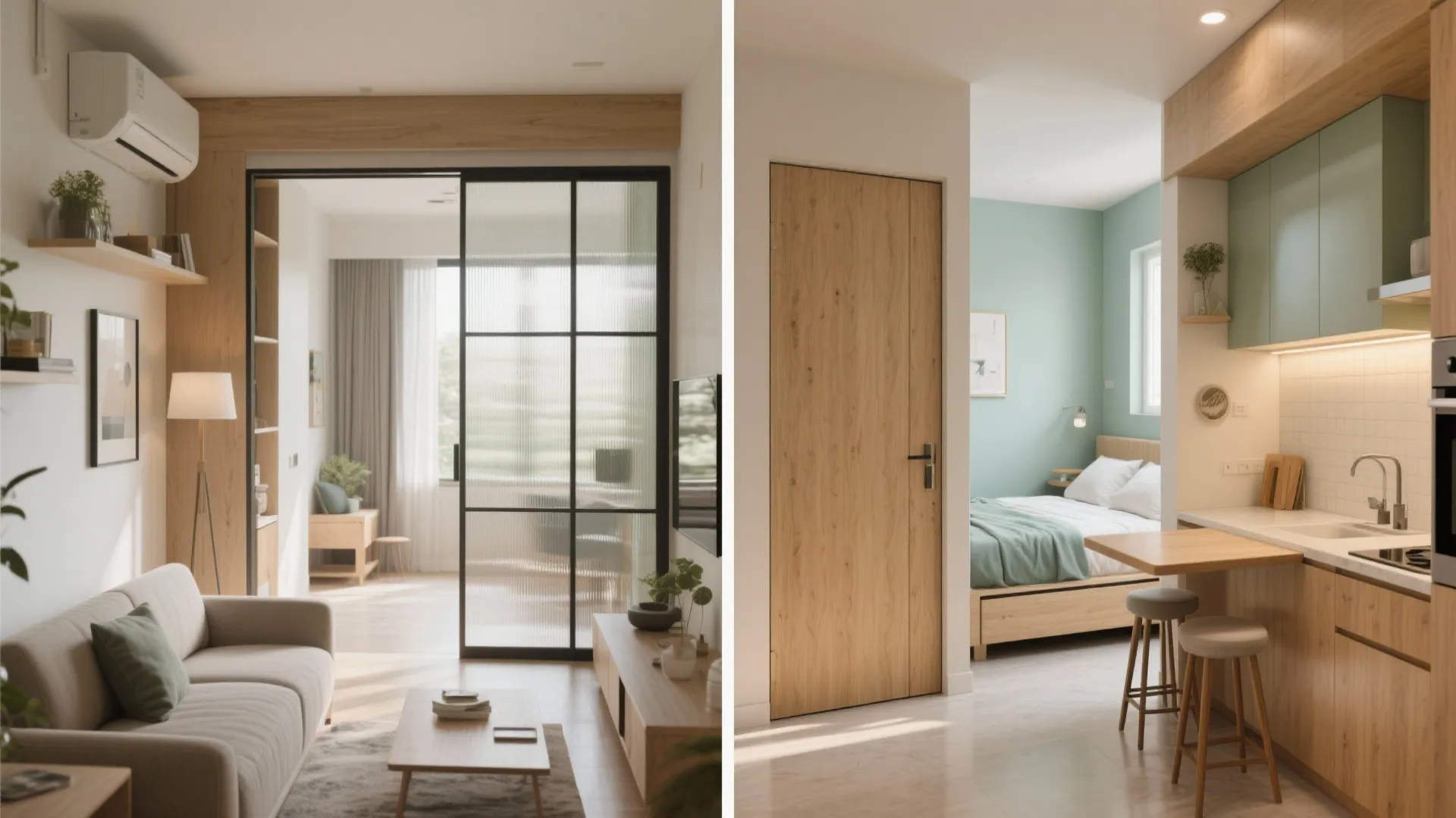 Sliding partitions and multi-functional furniture