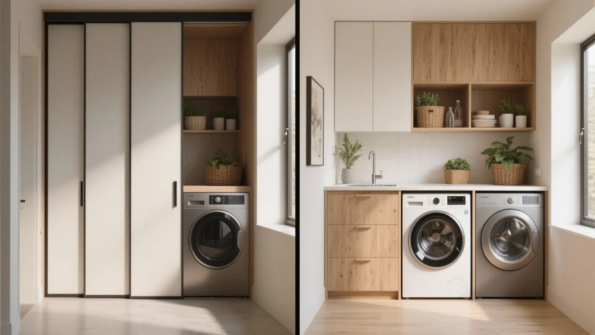 5. Compact Utility Corner with Sliding Panels