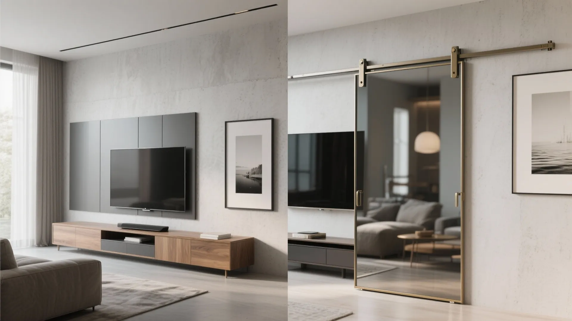 5) Convertible Panel: Art, Mirror, or Sliding Doors