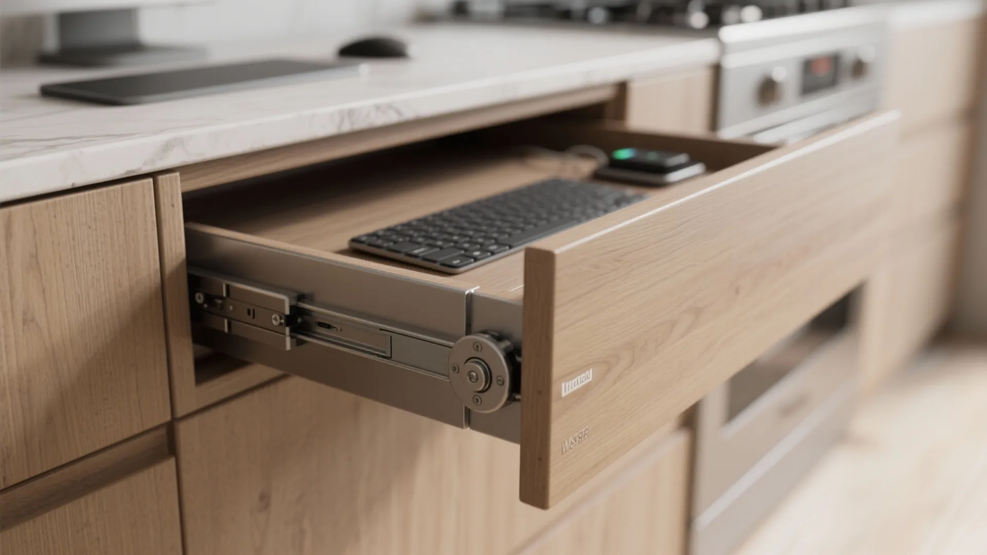 4. Sliding cabinetry desk (hideaway with style)