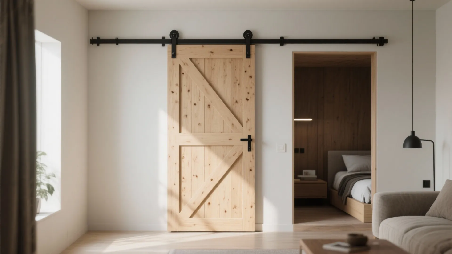 4. Sliding track divider (barn-door vibe)