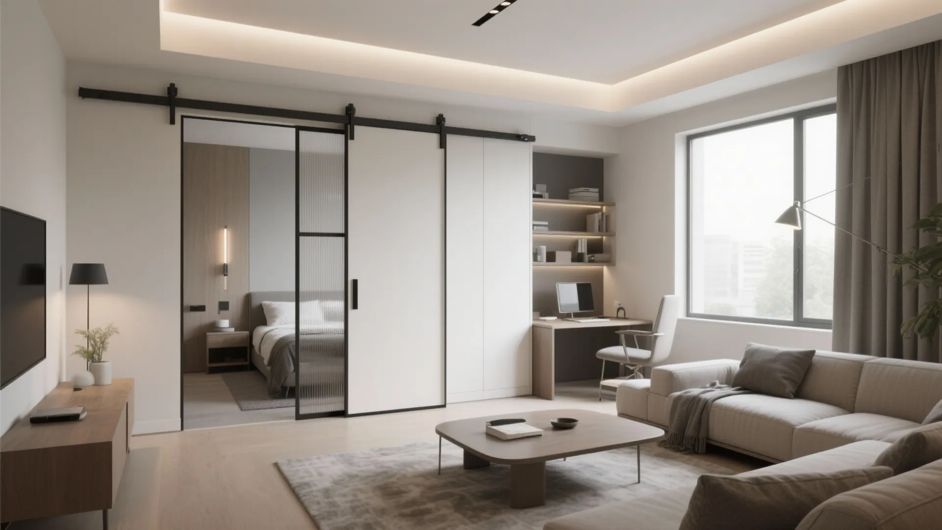 1. Flexible Living Zone with Sliding Dividers