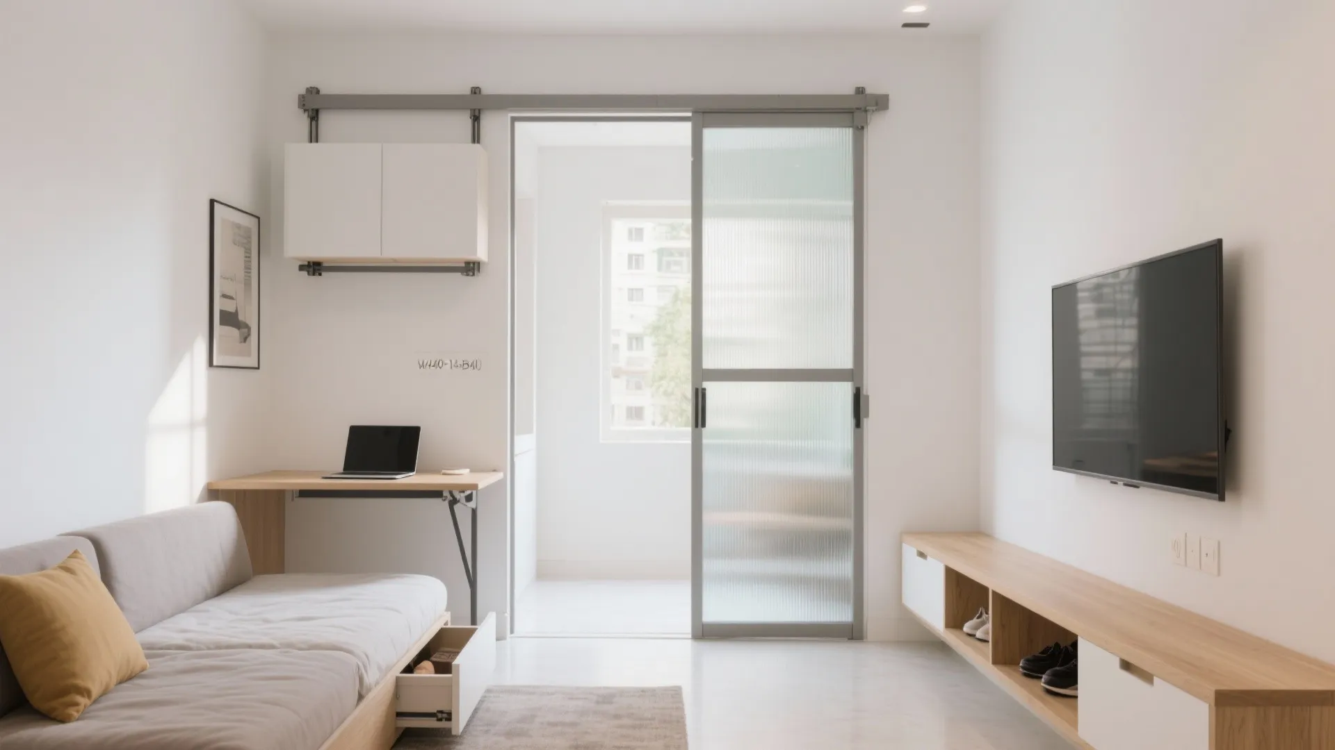 Sliding partitions and multipurpose furniture