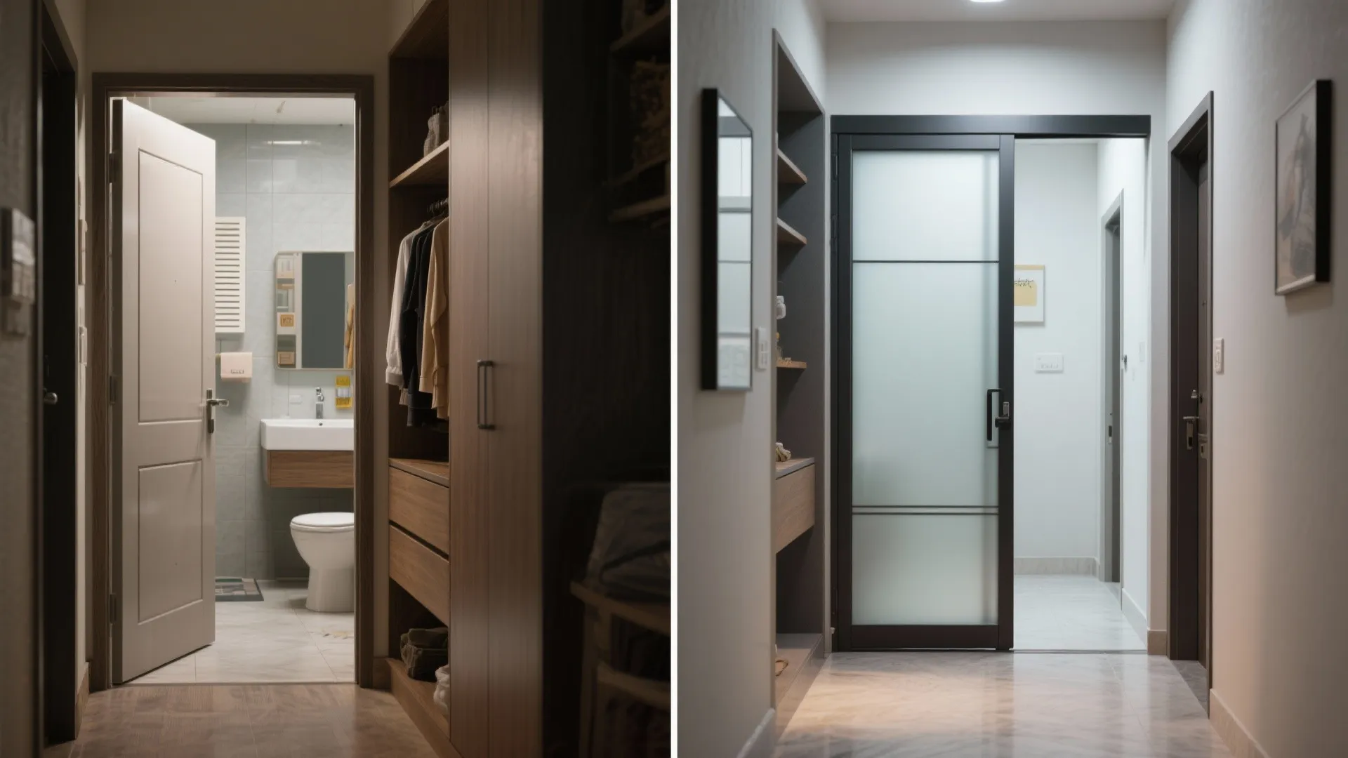 Sliding doors and pocket partitions to reclaim circulation