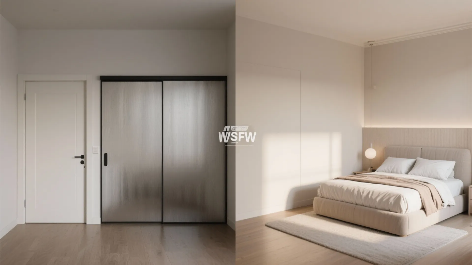 Small bedroom before and after replacing swing door with sliding door