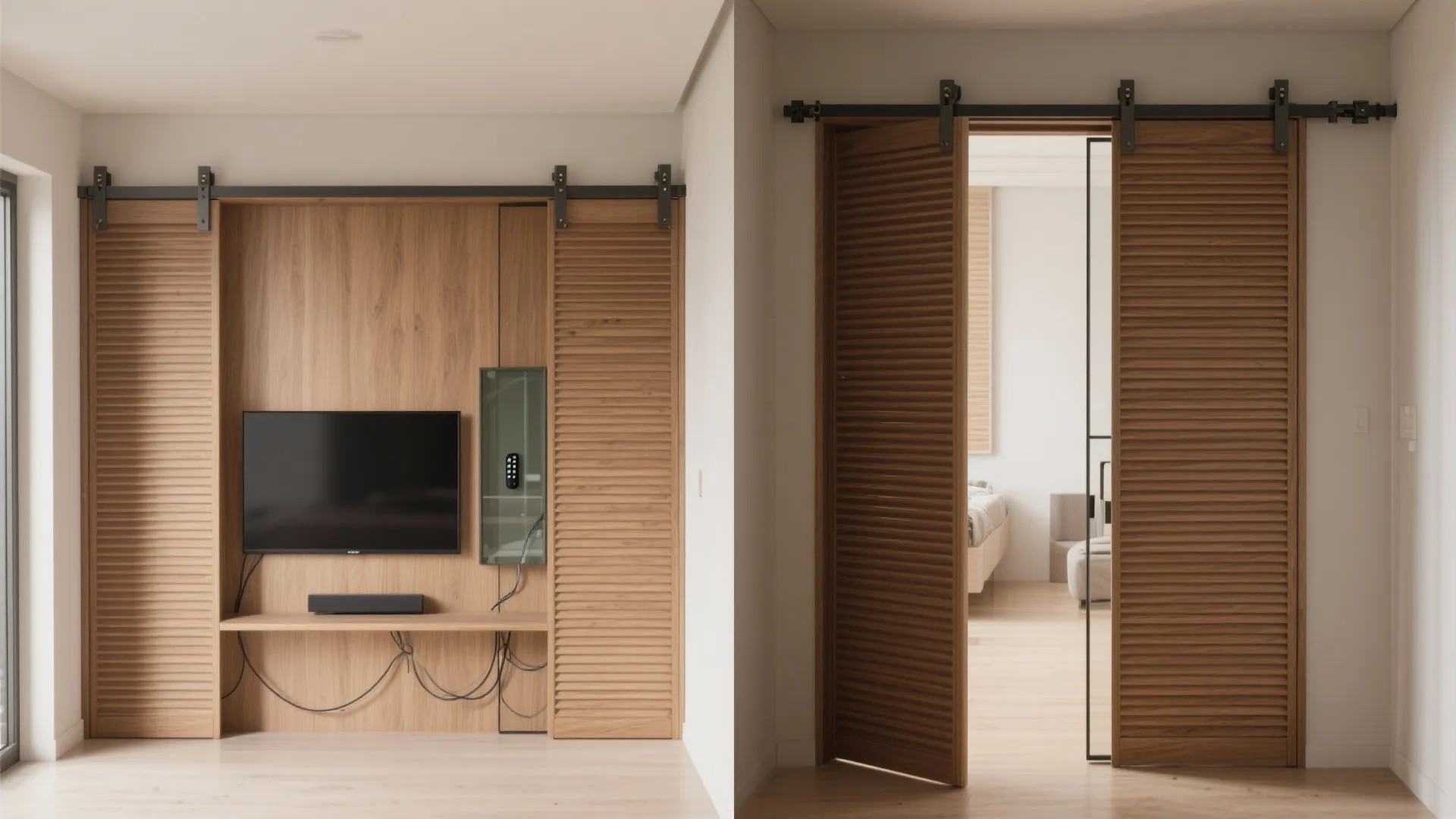 Sliding Door Media Cabinet (Hide-and-Reveal)