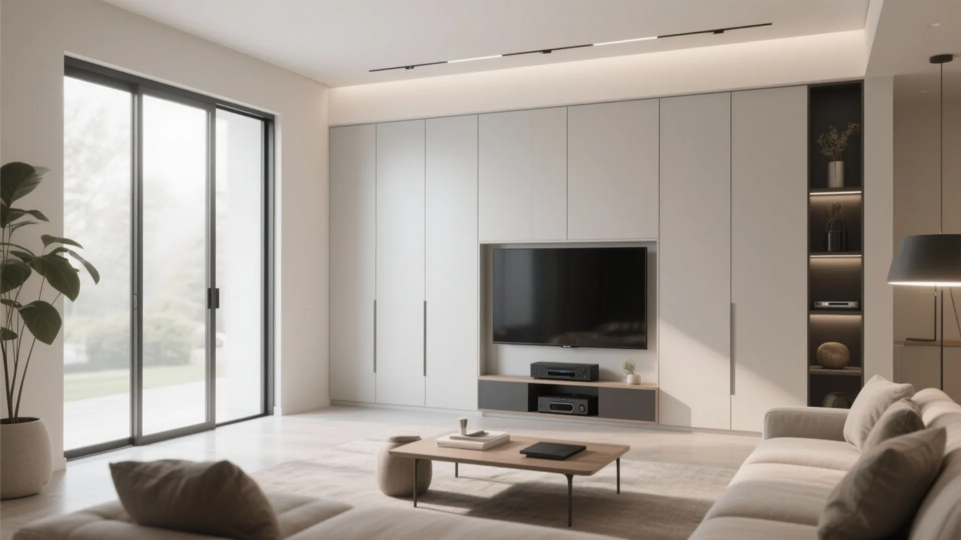 Sliding door cabinets with hidden media center