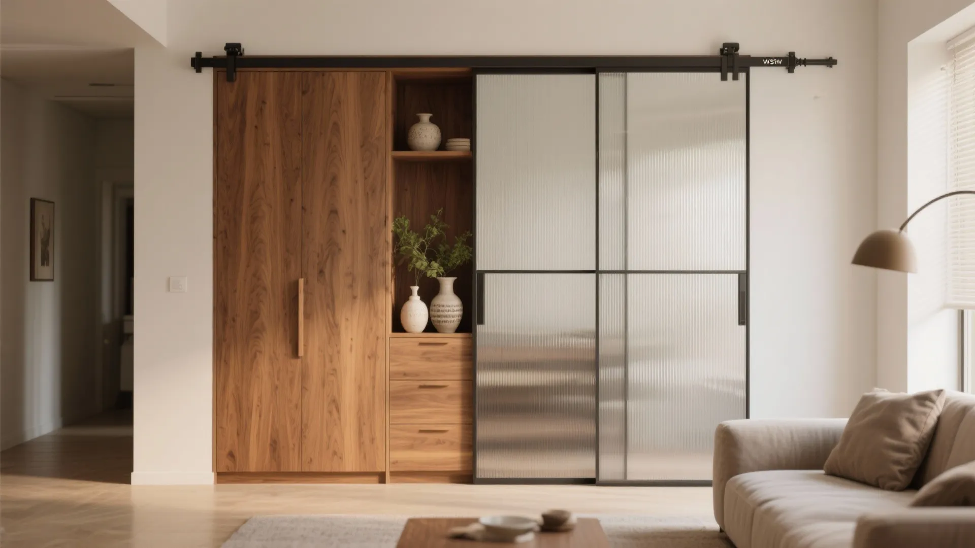 Sliding-Door Wall Almirah With Open/Closed Mix