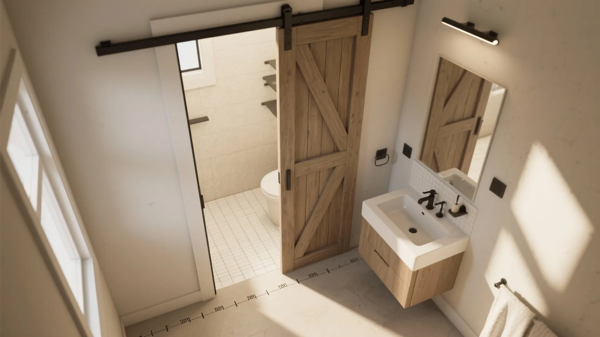 3. Sliding Pocket Door with Pivot Sink