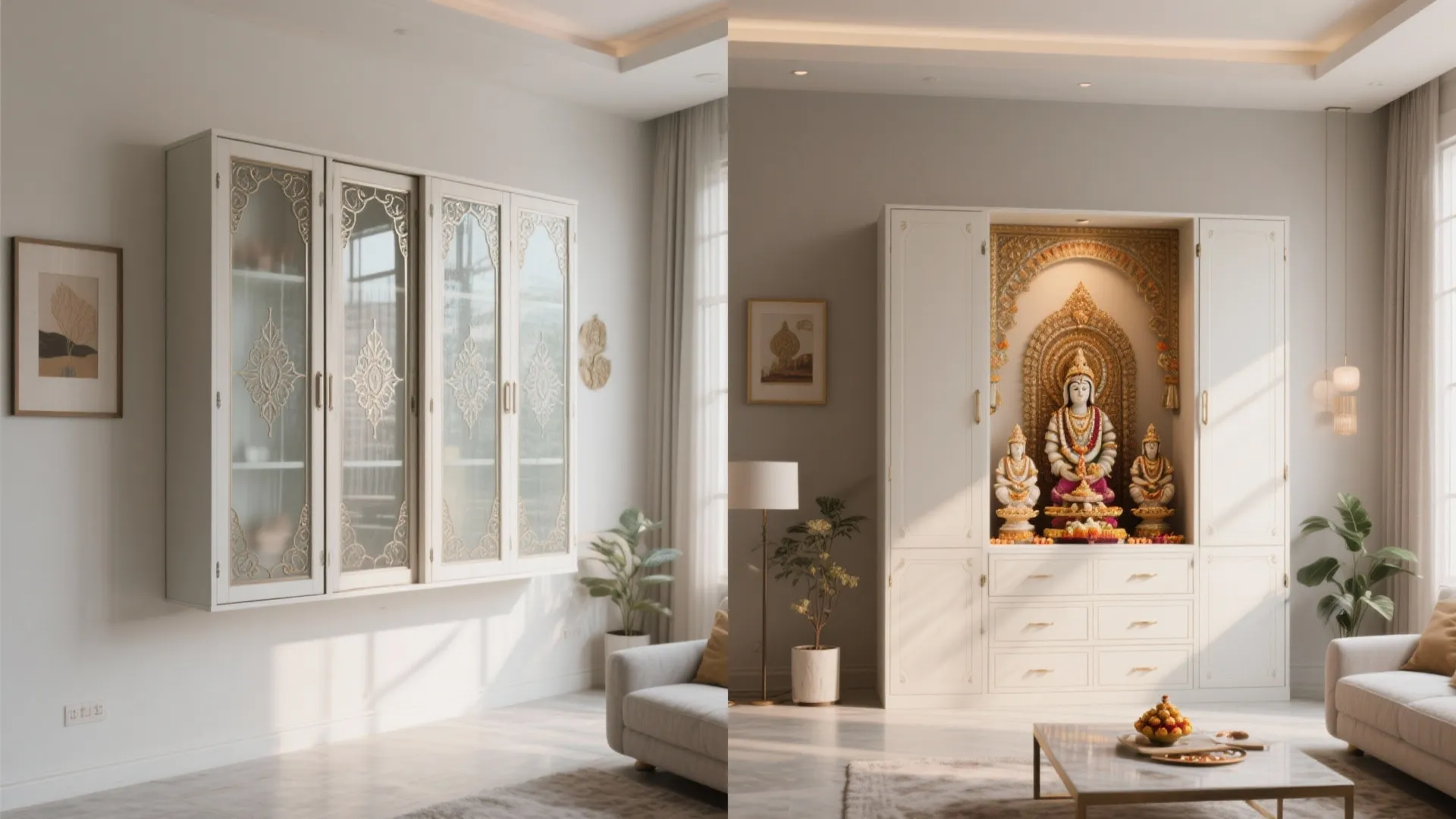 Sliding Door Wall Pooja Cabinet