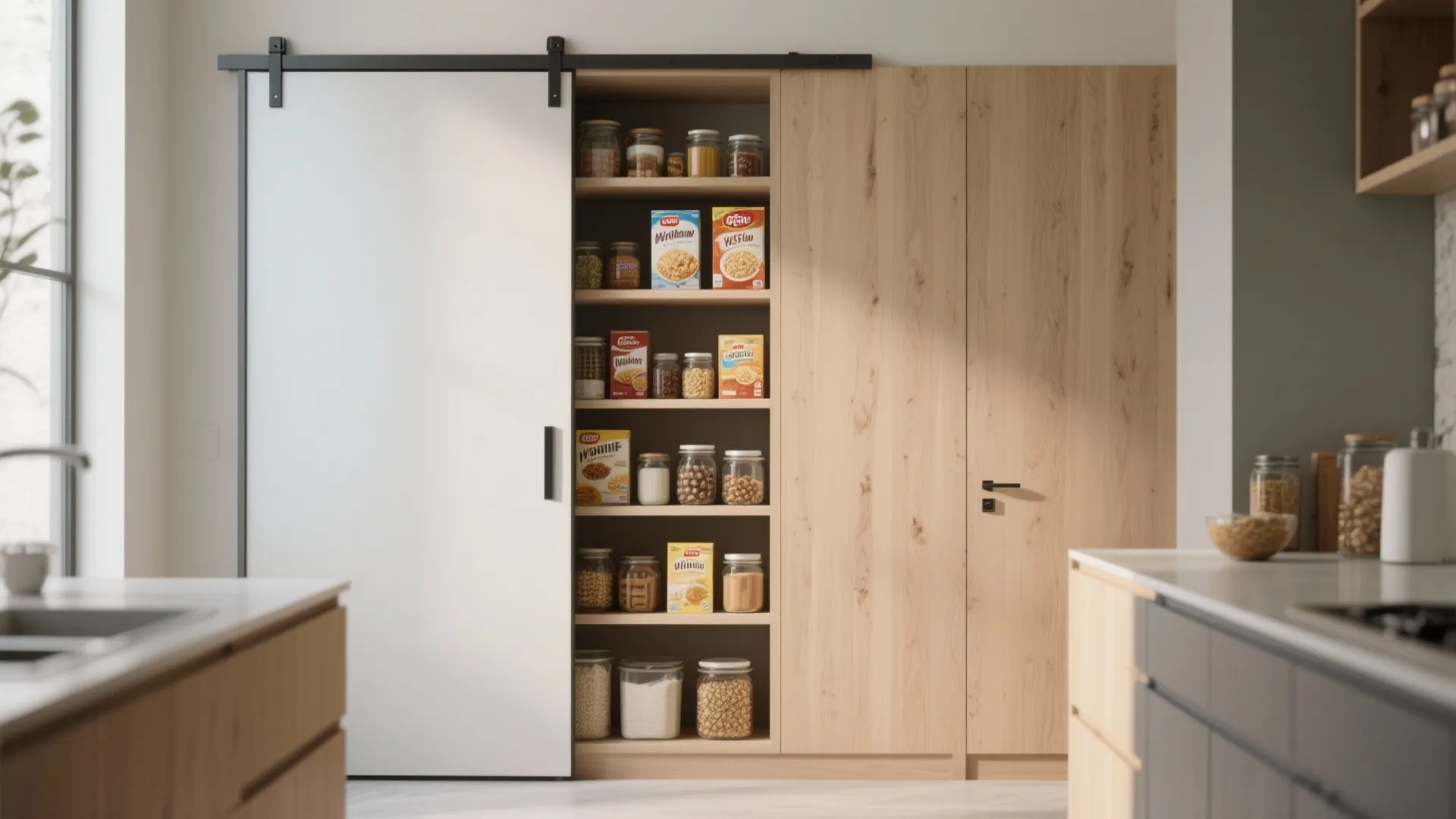 3. Sliding door with built-in shelves