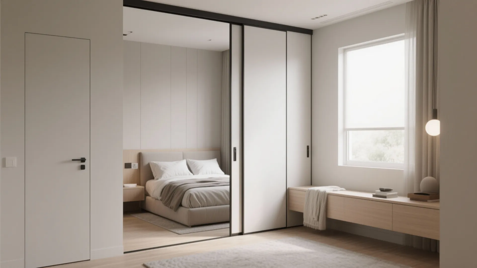 Small bedroom with space-saving sliding doors