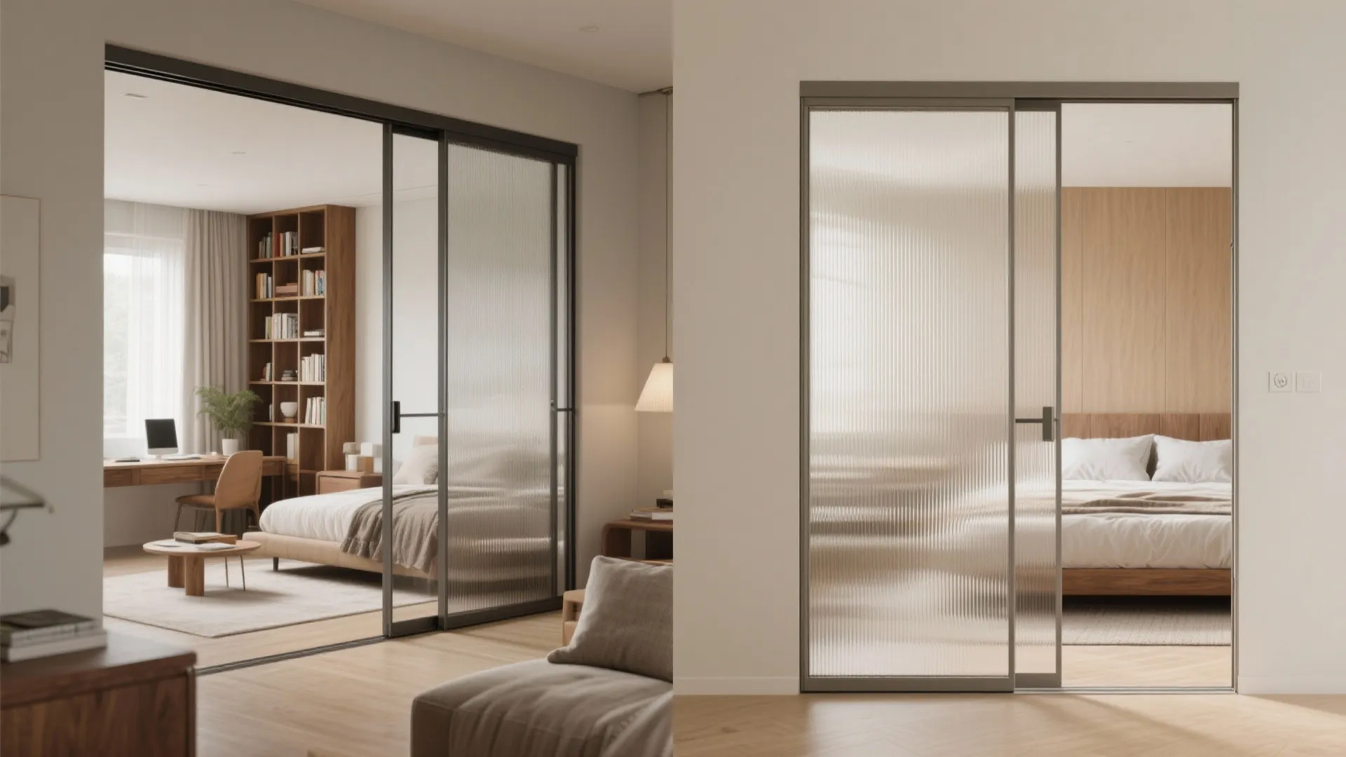 Sliding doors and pocket partitions for flexible zones