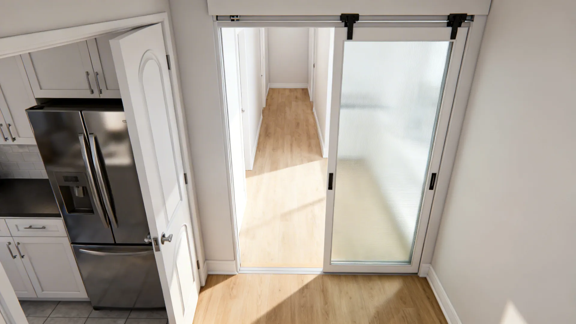 Double Sliding Glass Doors to Save Swing Space