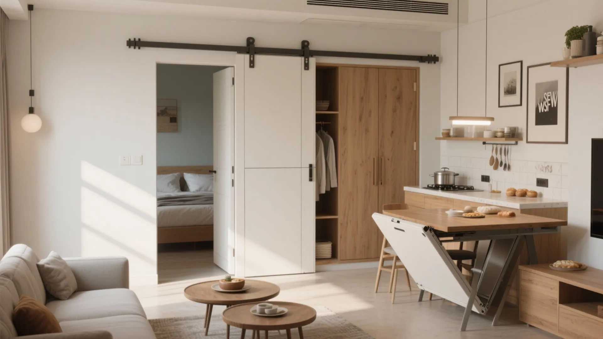 Sliding doors and flexible furniture