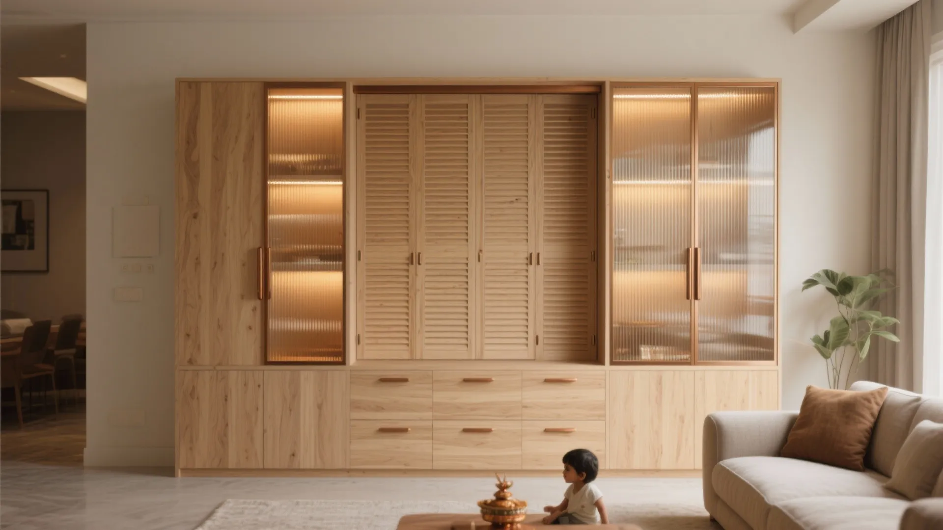 Sliding‑Shutter Pooja Unit with Fluted Glass