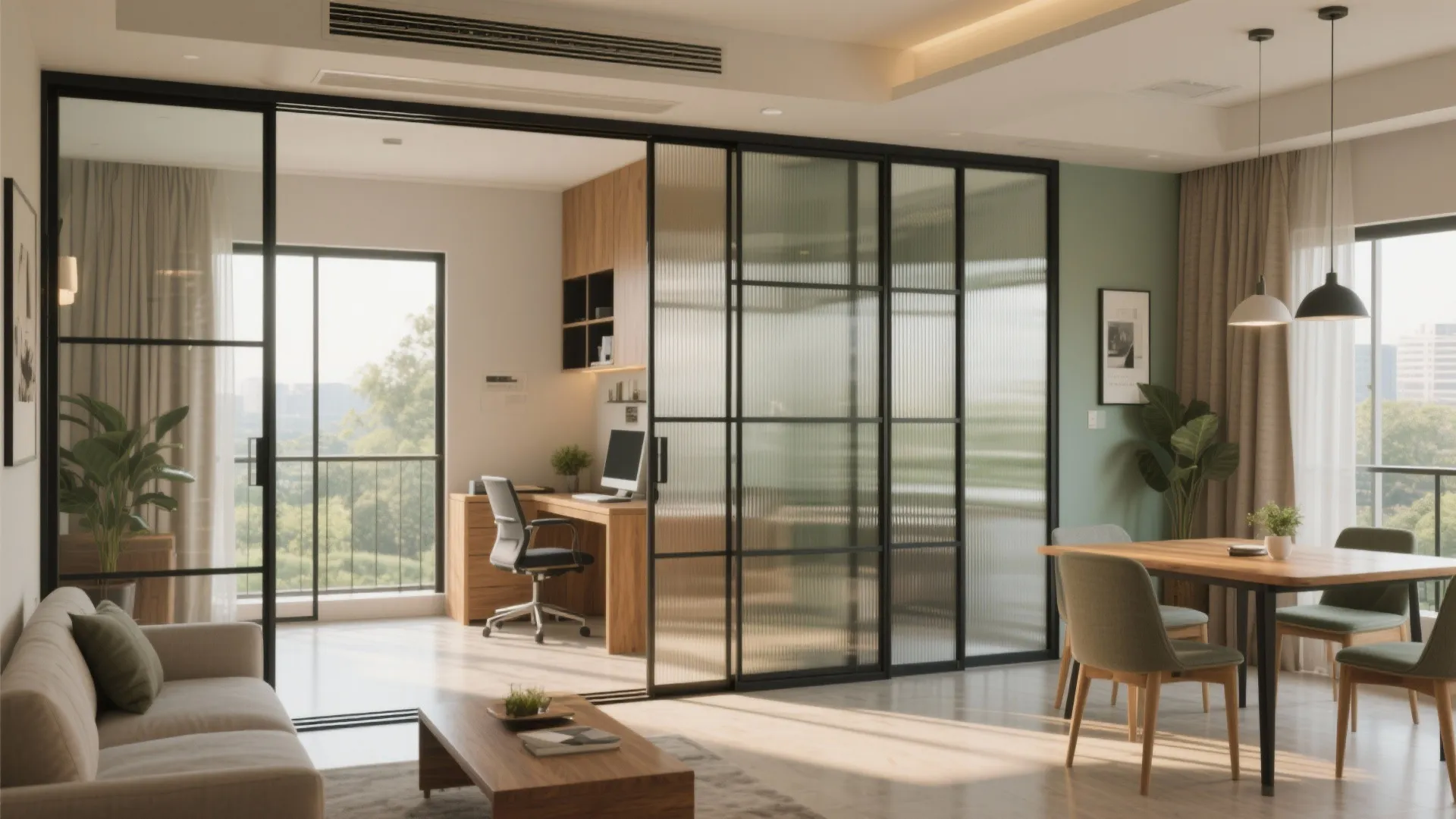 Sliding partitions for open-yet-private living