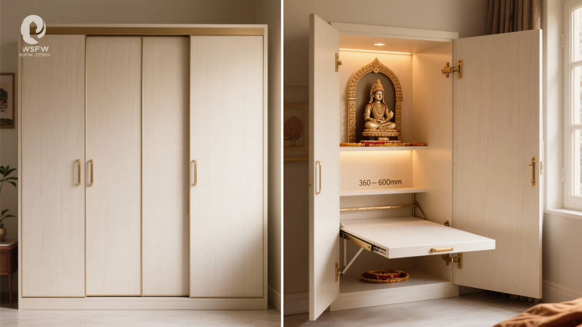 Sliding Doors with Fold-Out Pooja Table