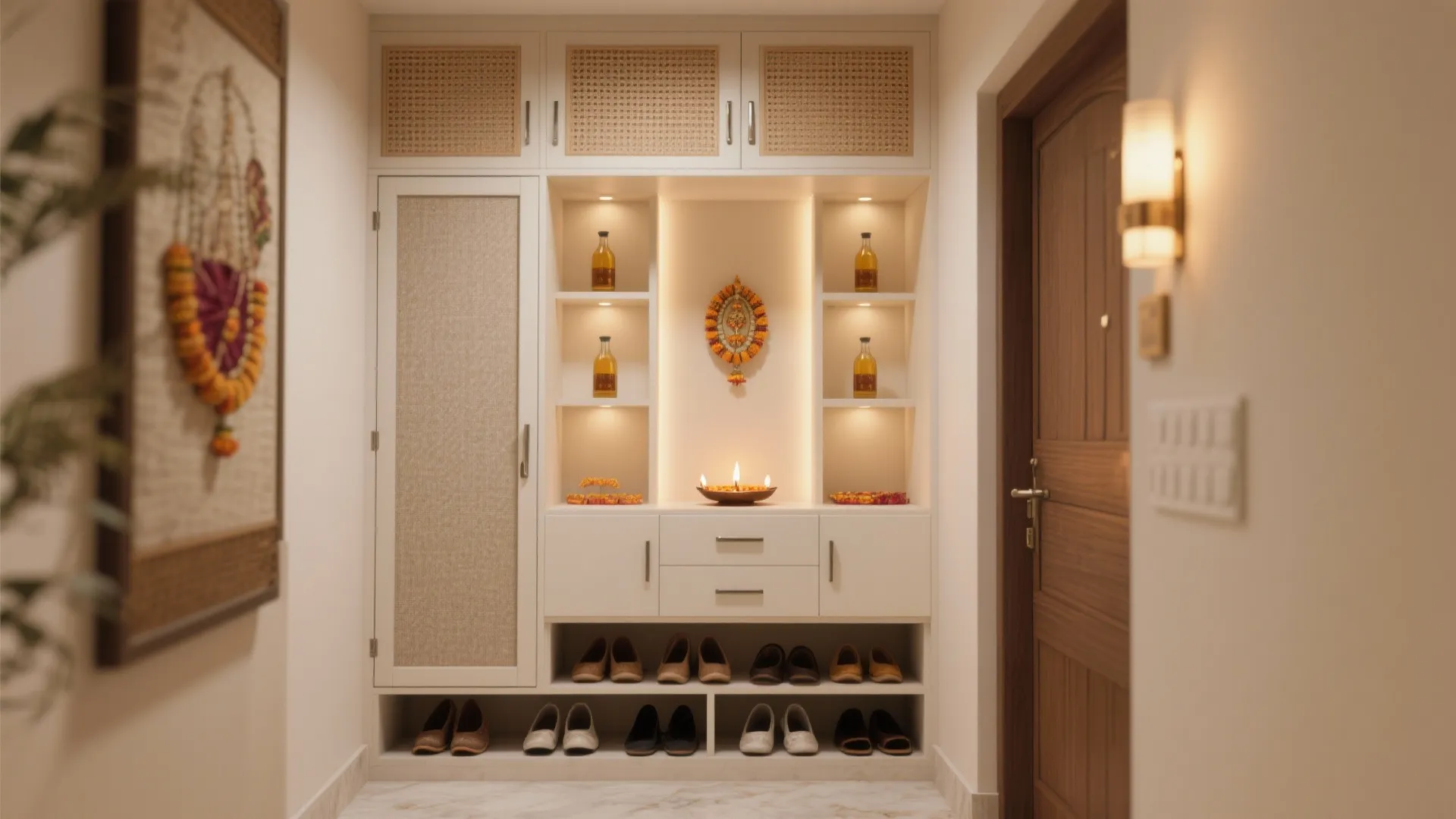 Sliding-Door Pooja Cabinet in the Foyer