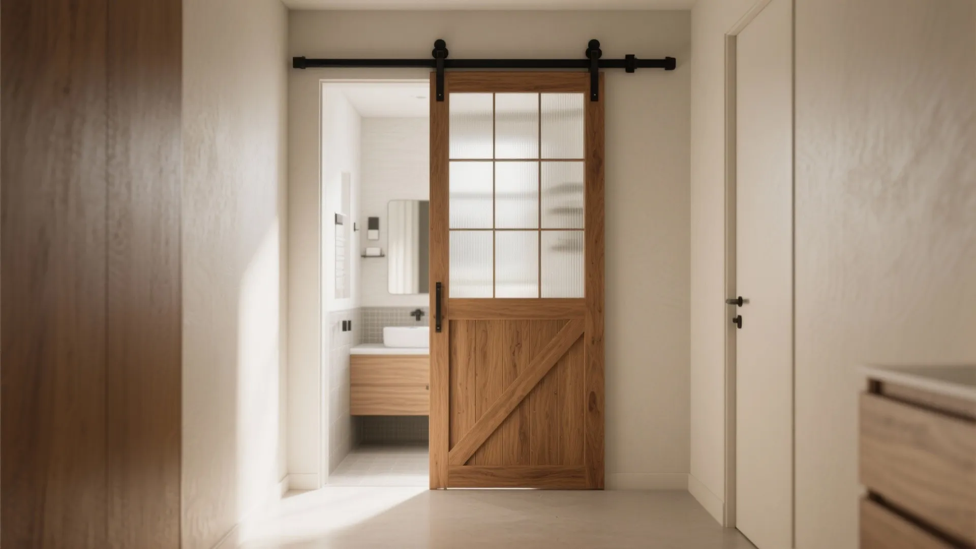 1. Sliding Barn-style Door with Frosted Panels