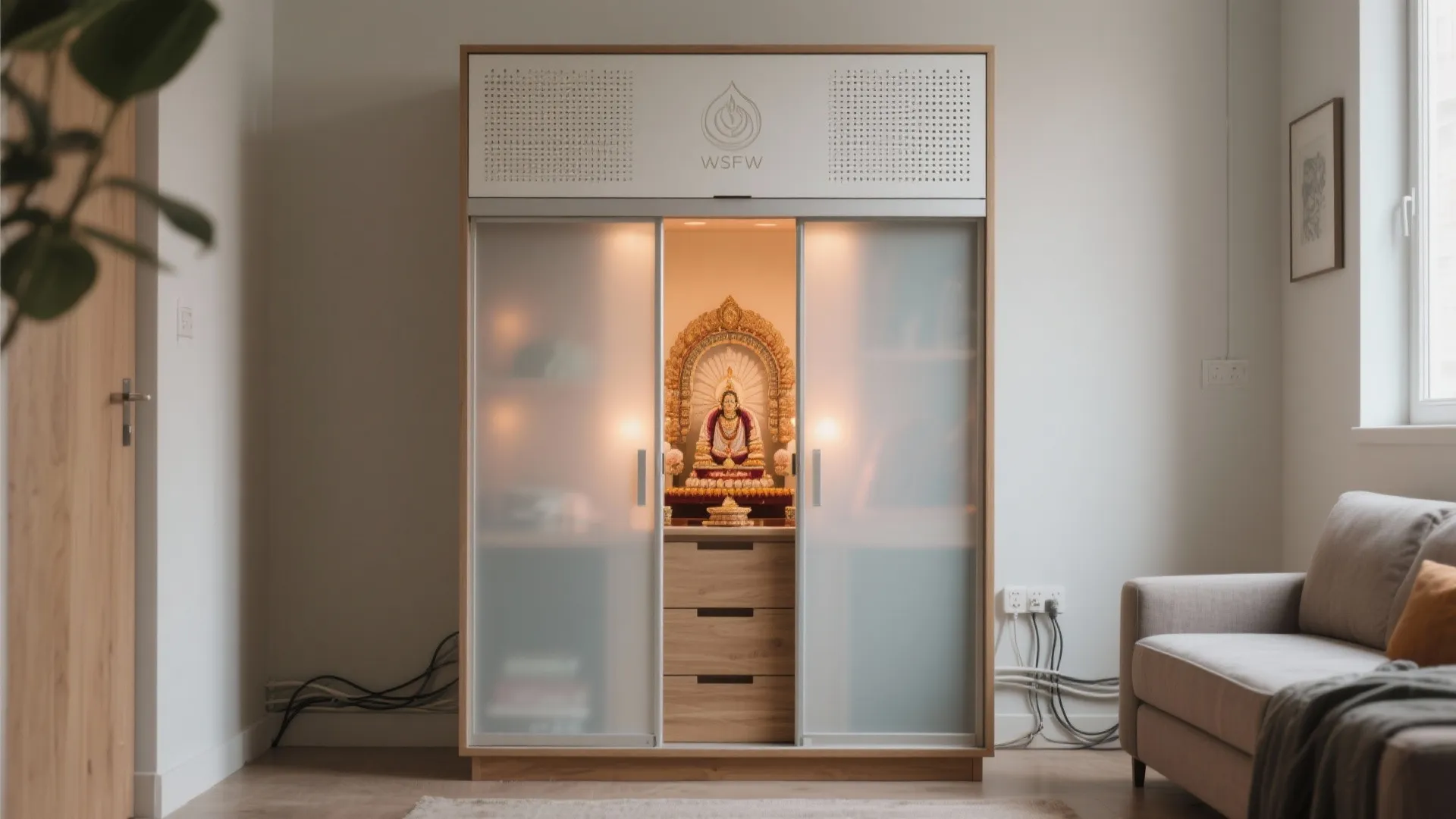 Sliding-Door Mandir Cabinet with Smoke Control