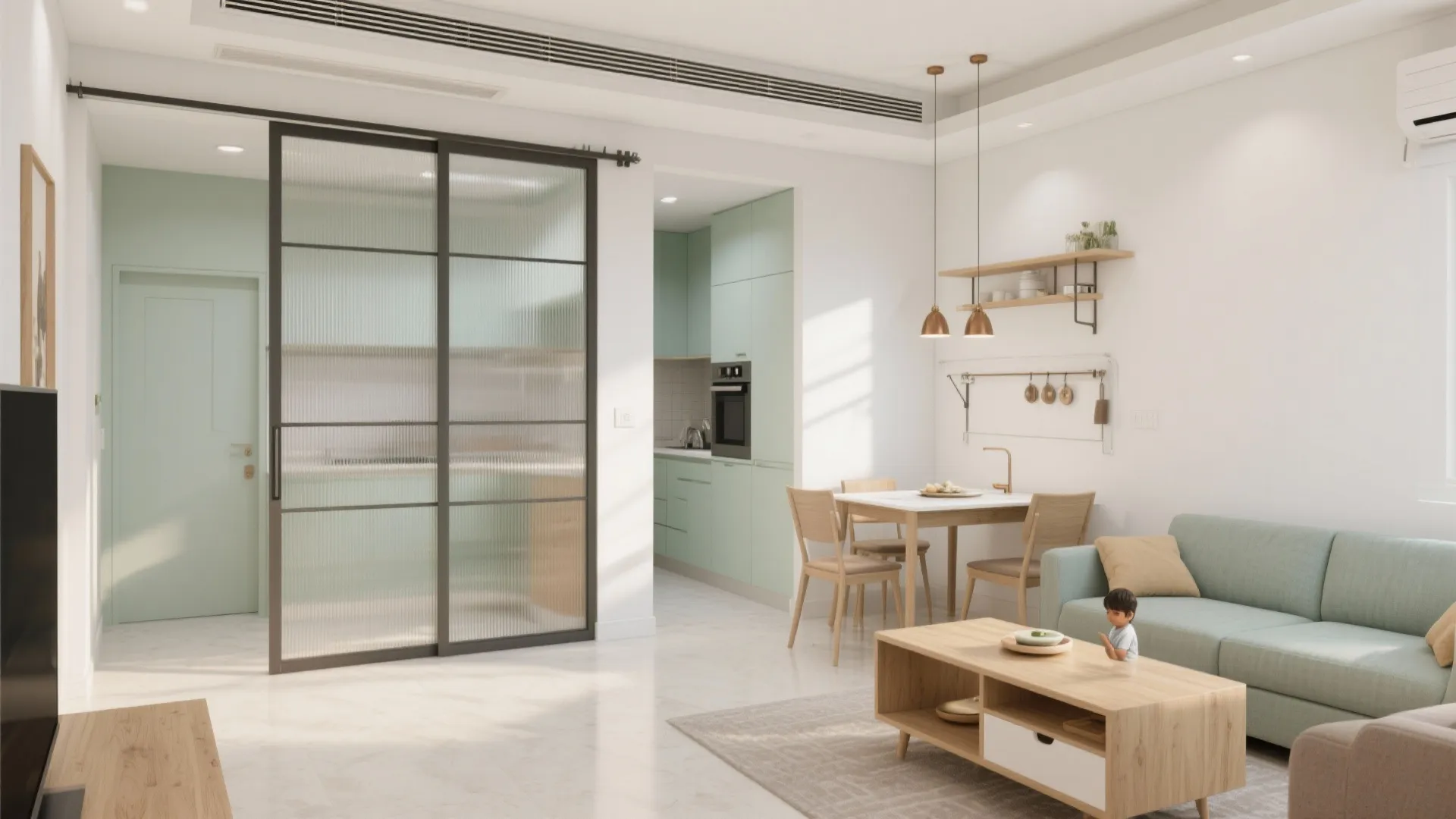 5) Sliding partitions and multi-functional furniture