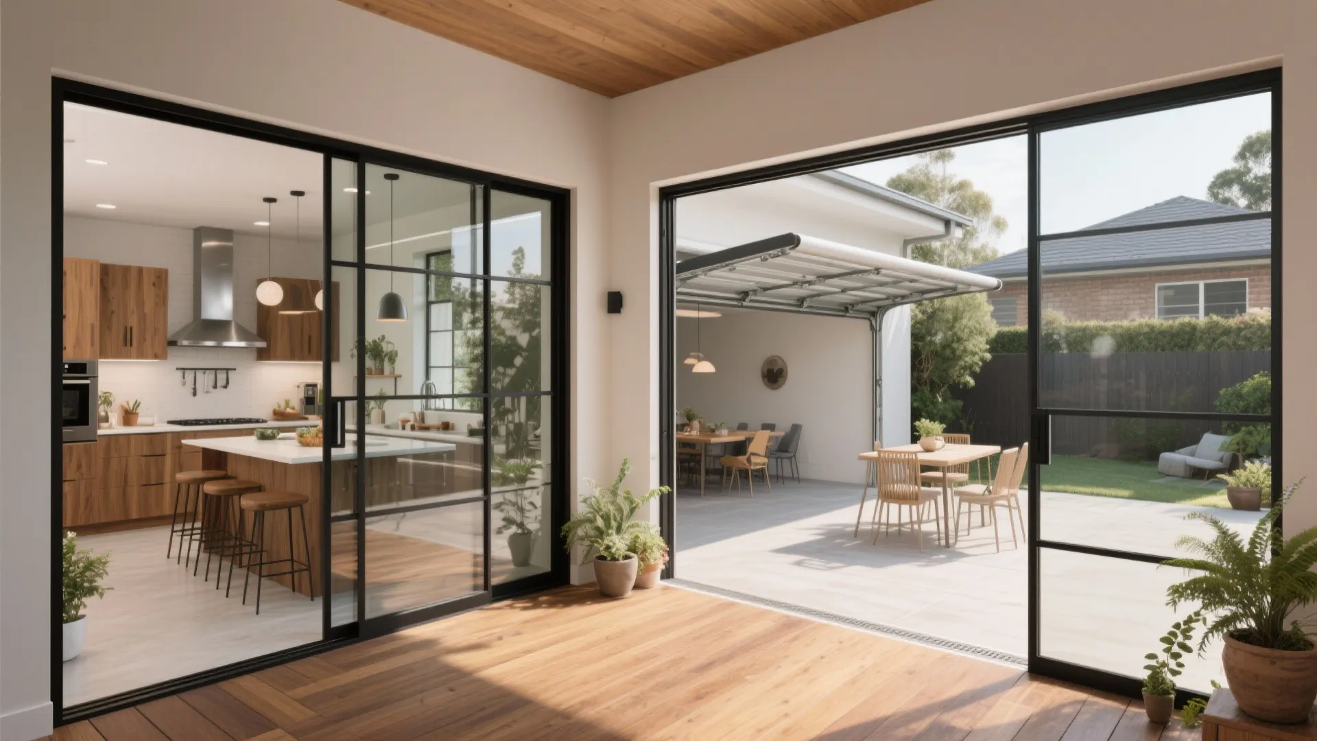 1. Open-plan conversion with a sliding glass partition