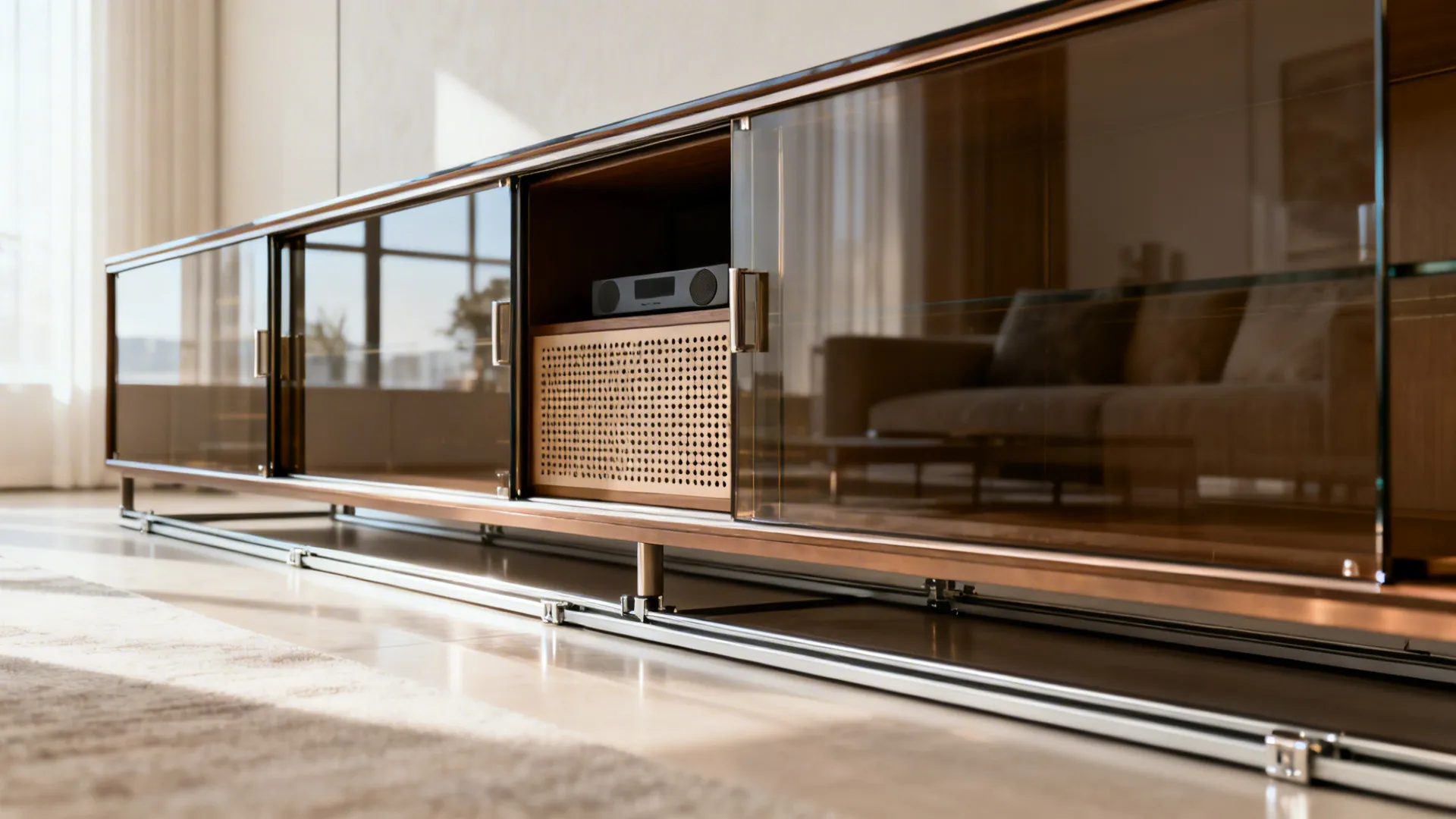 5) Sliding glass doors for a clean, tech-hidden look