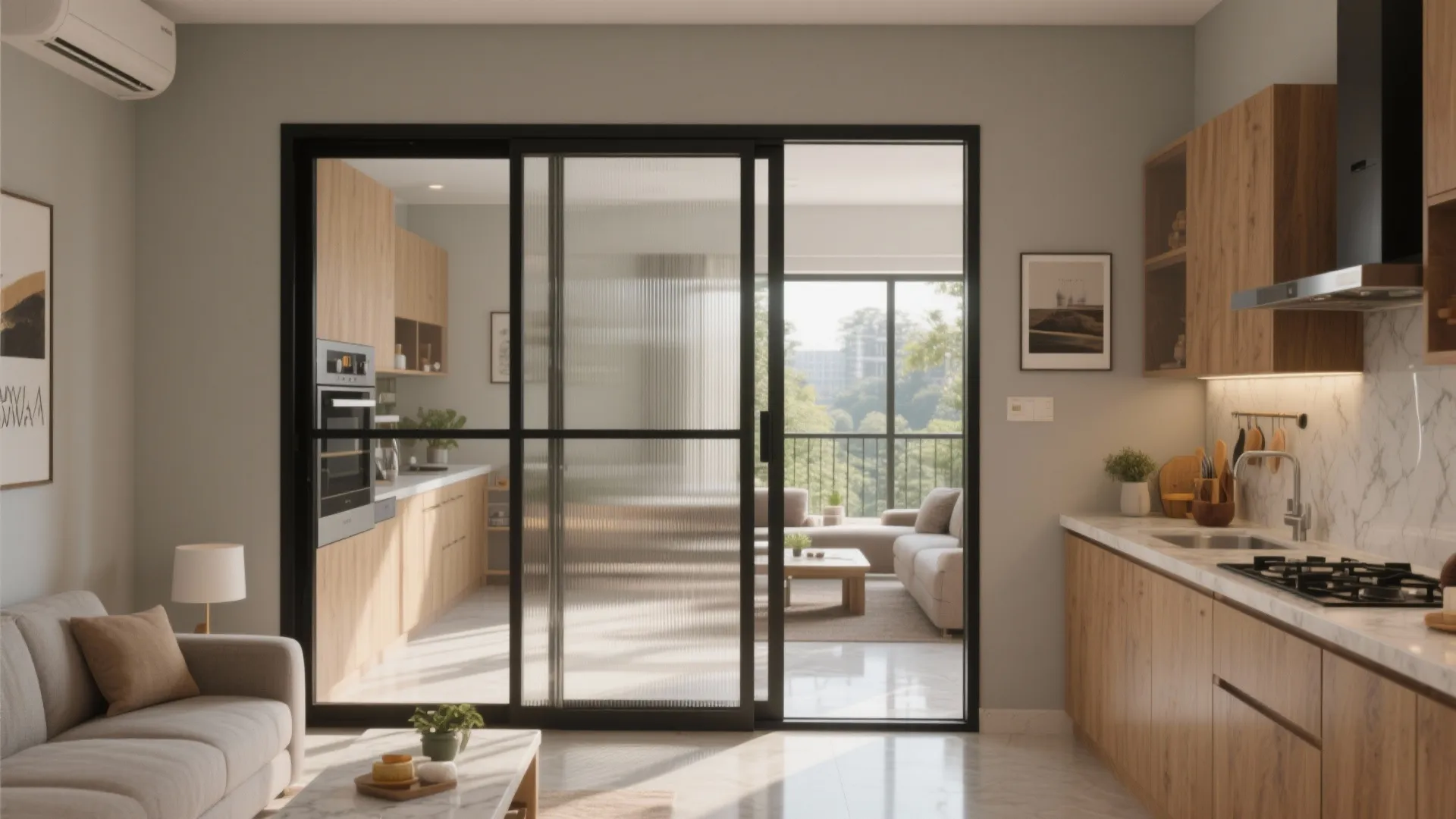 2) Sliding Glass Partitions to Borrow Light (and Keep Sound in Check)