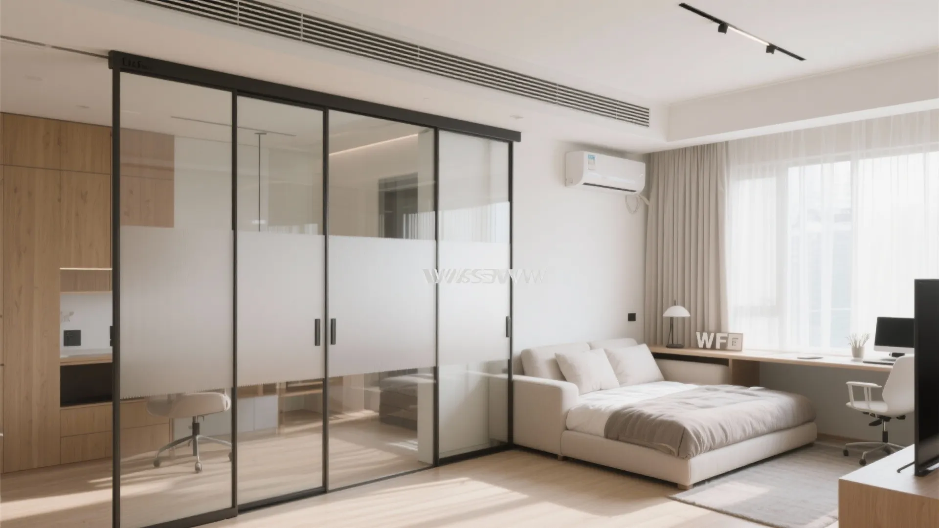 Sliding glass partitions for flexible living