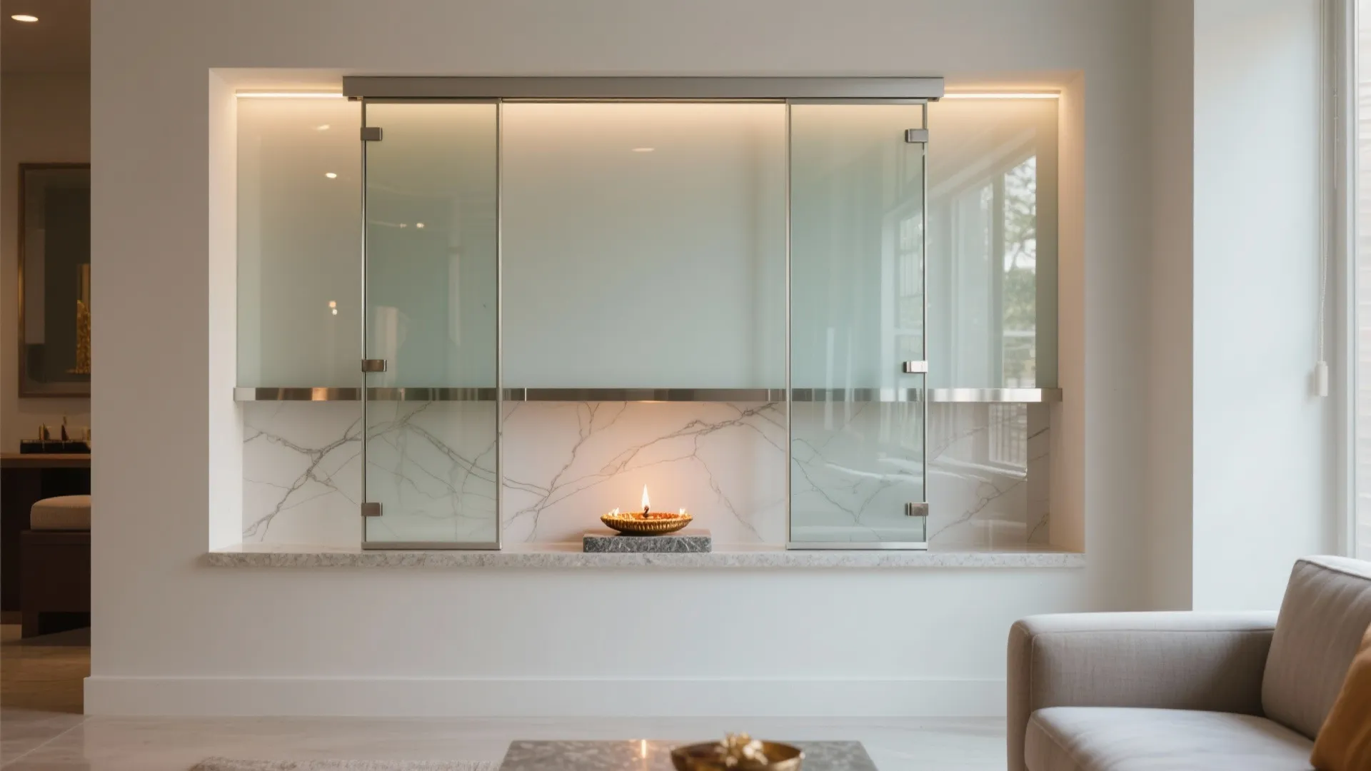 Sliding-door niche with safety glass