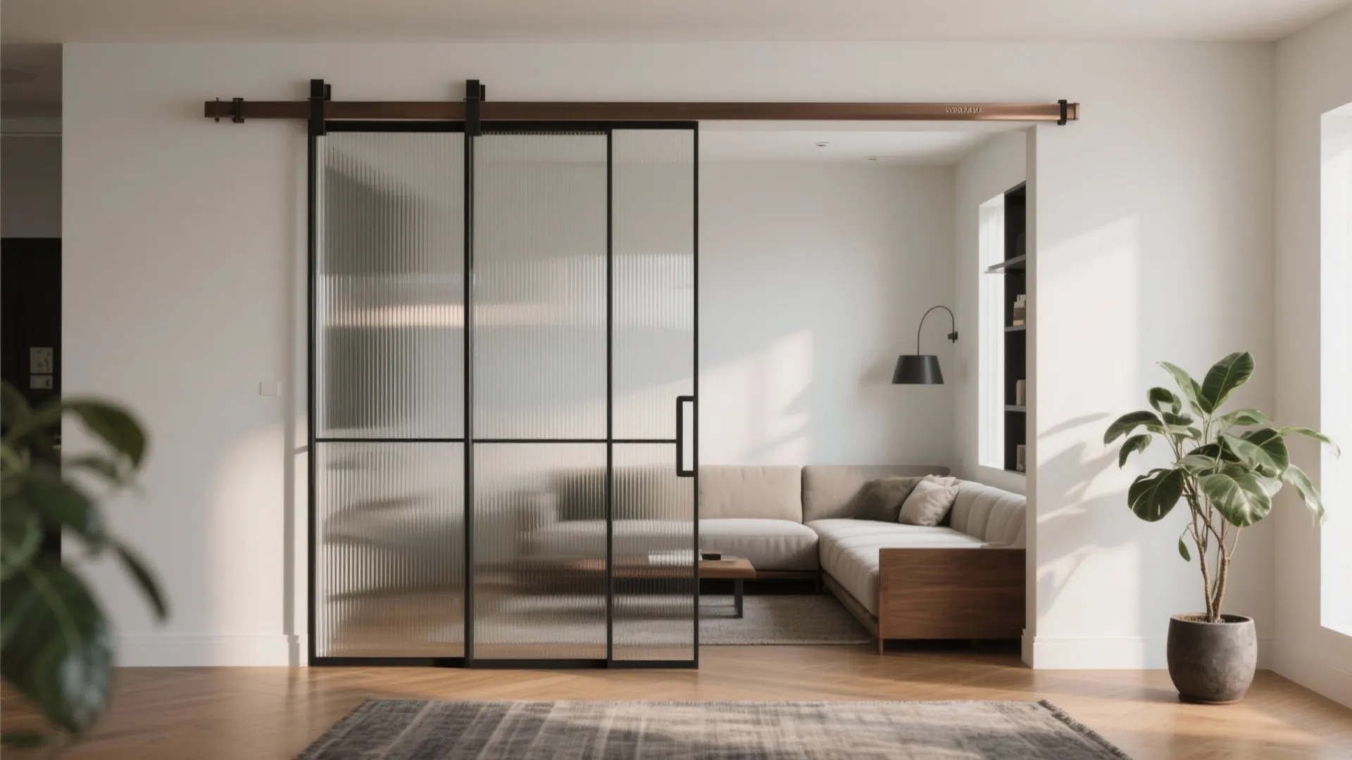 2) Sliding glass partition to carve a guest corner without losing light