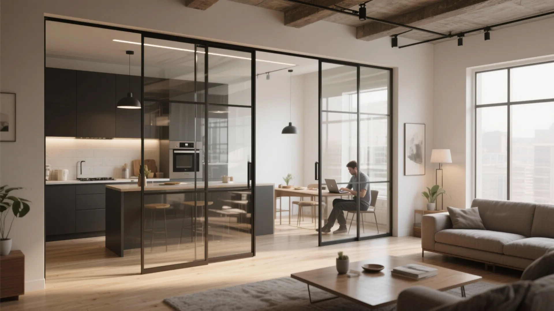 2. Sliding glass panels for flexibility