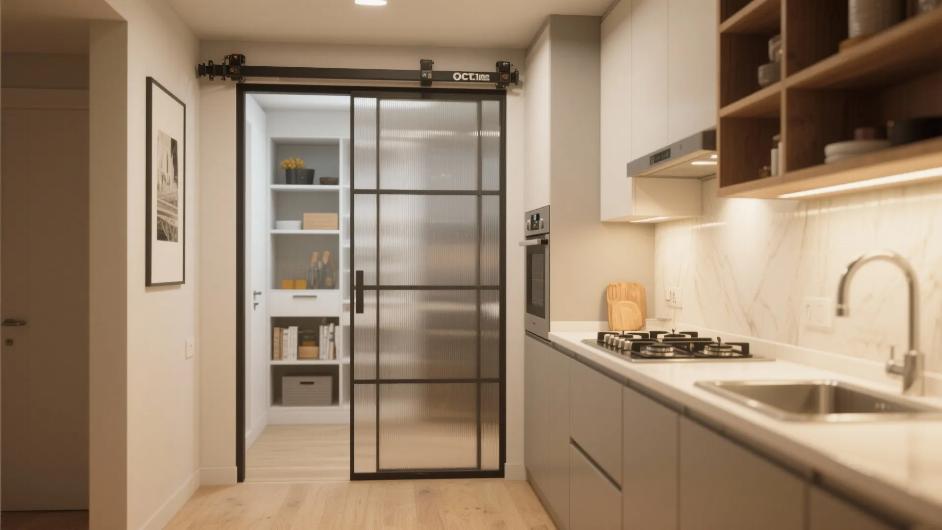 4. Sliding glass pantry to save swing space