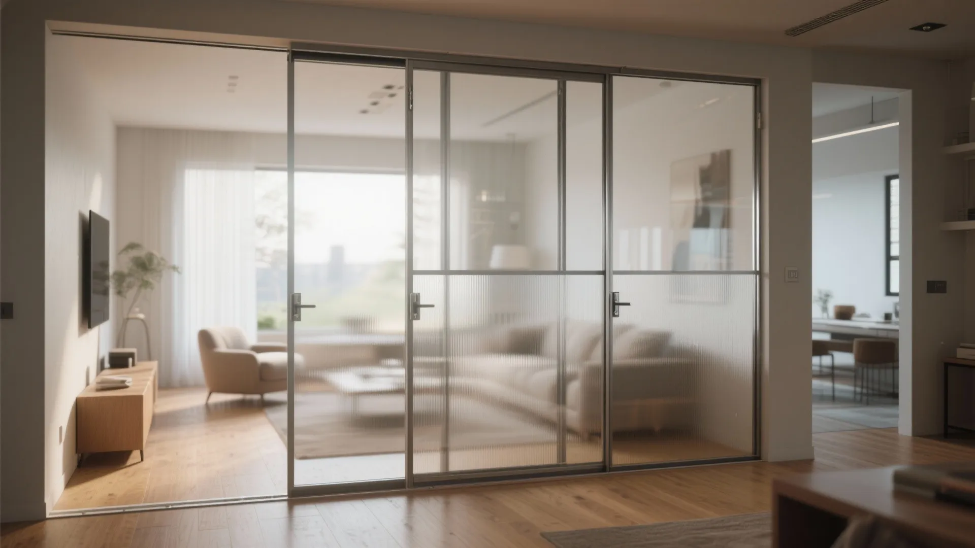 2. Sliding glass partition for light and privacy