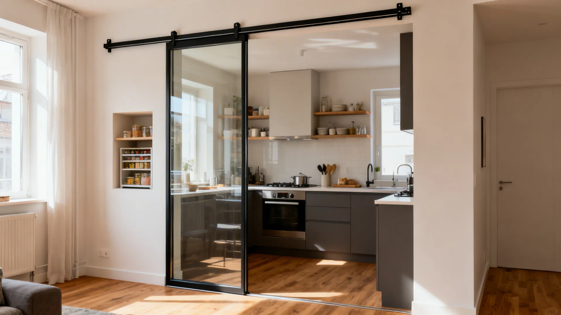 Transparent Pantry Zones and Sliding Glass Partitions