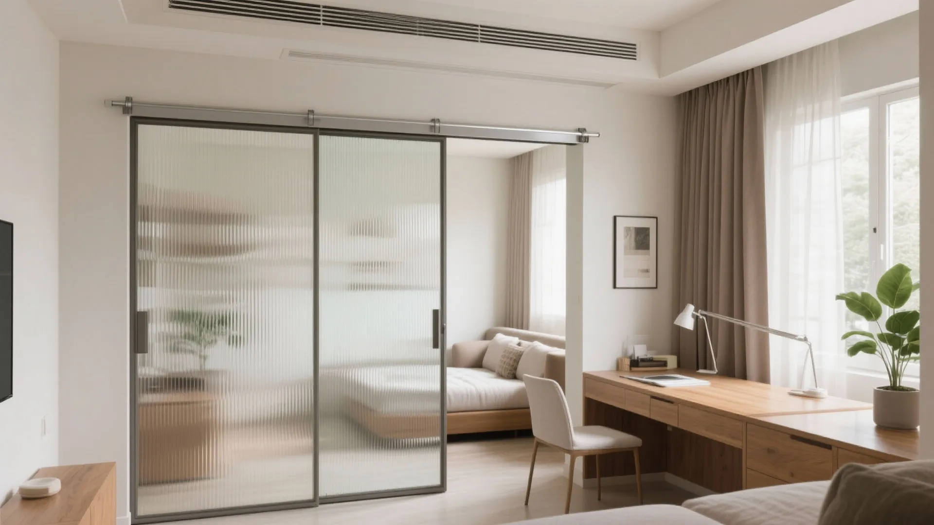 3) Sliding glass and pocket doors for flexible zones