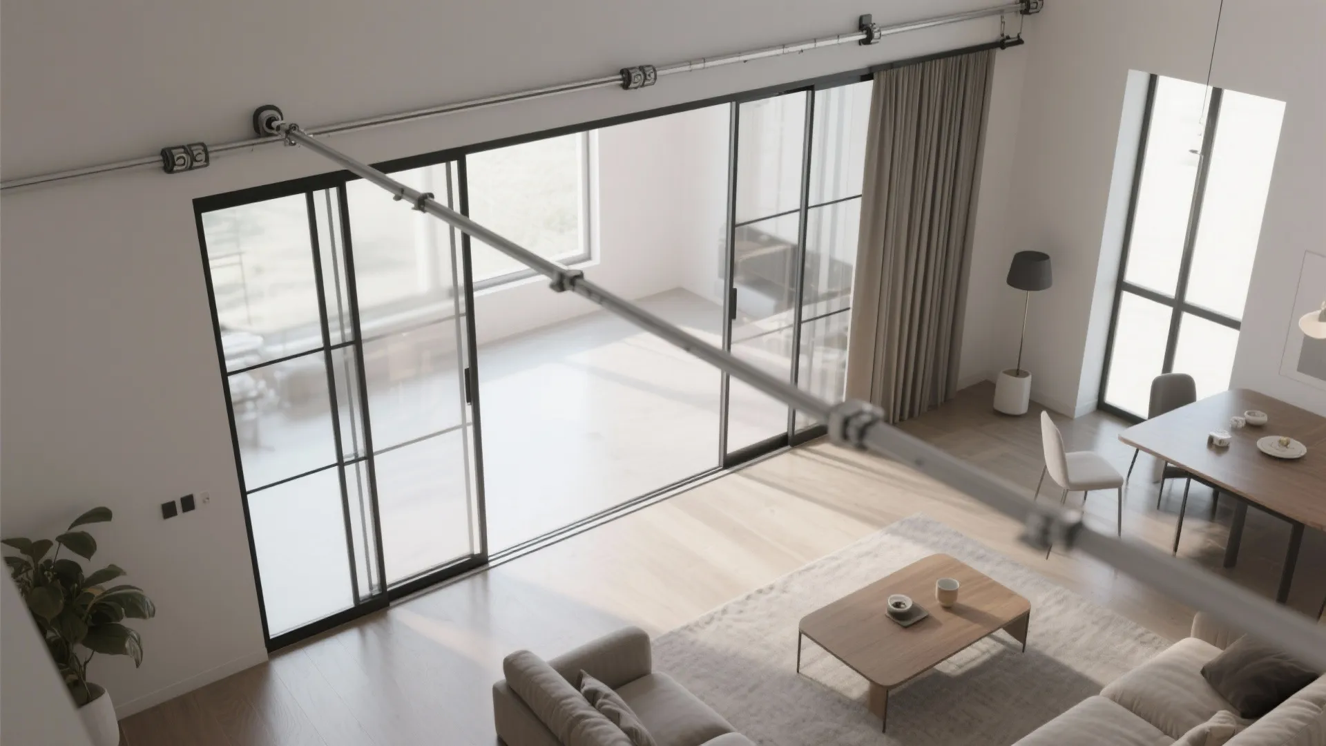 2) Sliding or pocket glass panels for flexible flow