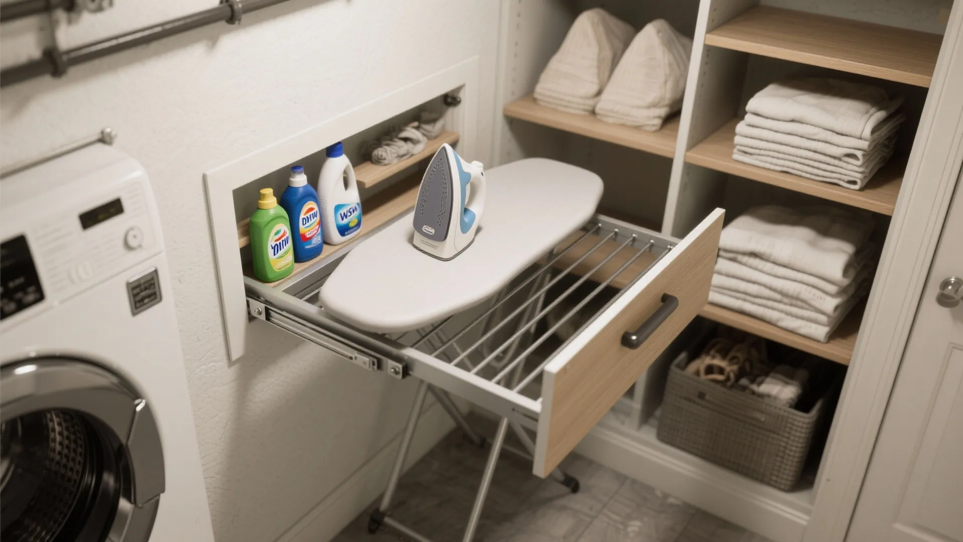4. Sliding Shelves and a Wall-Mounted Ironing Station