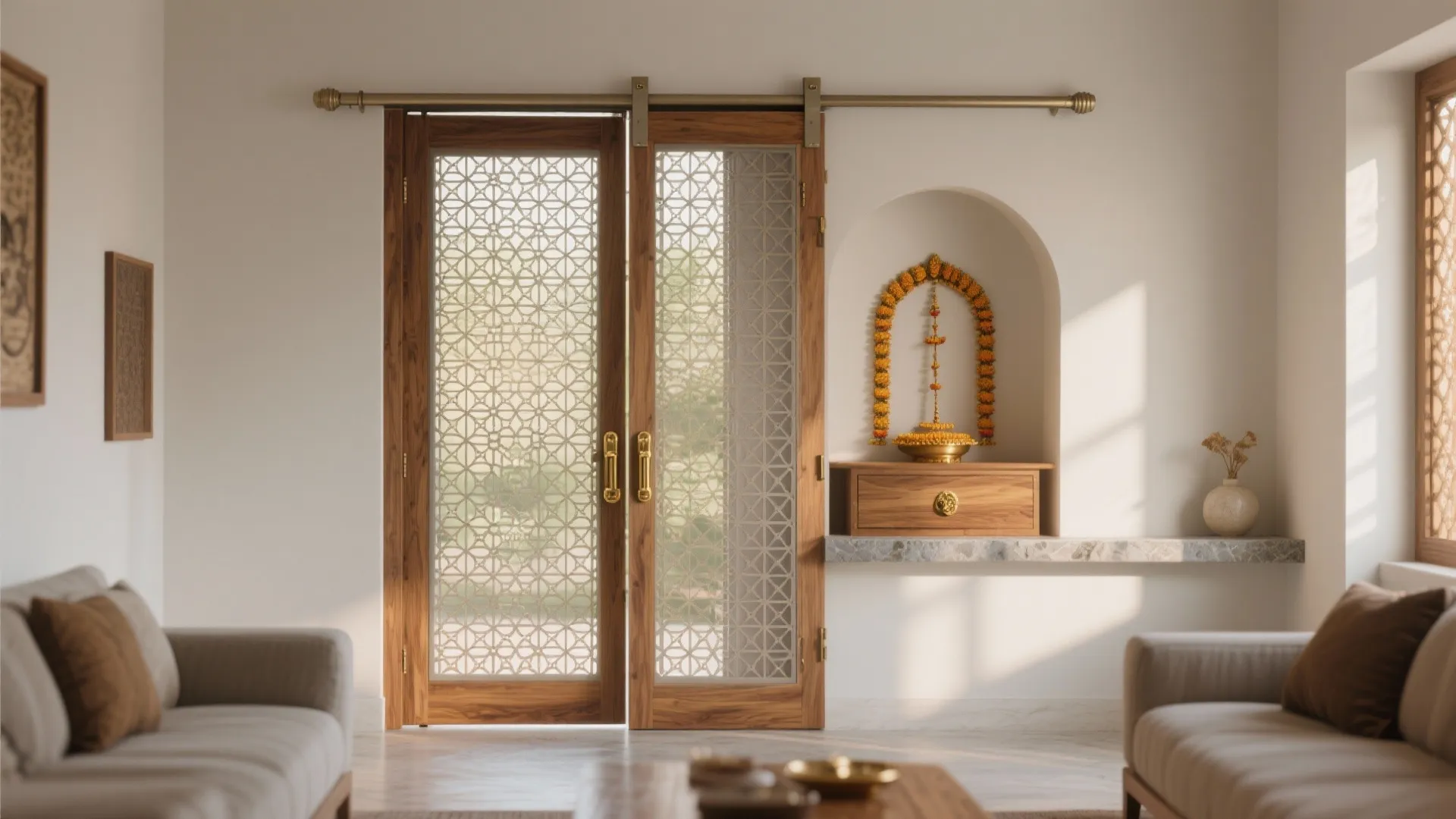 Idea 1: Sliding Jaali Door for Airy Privacy