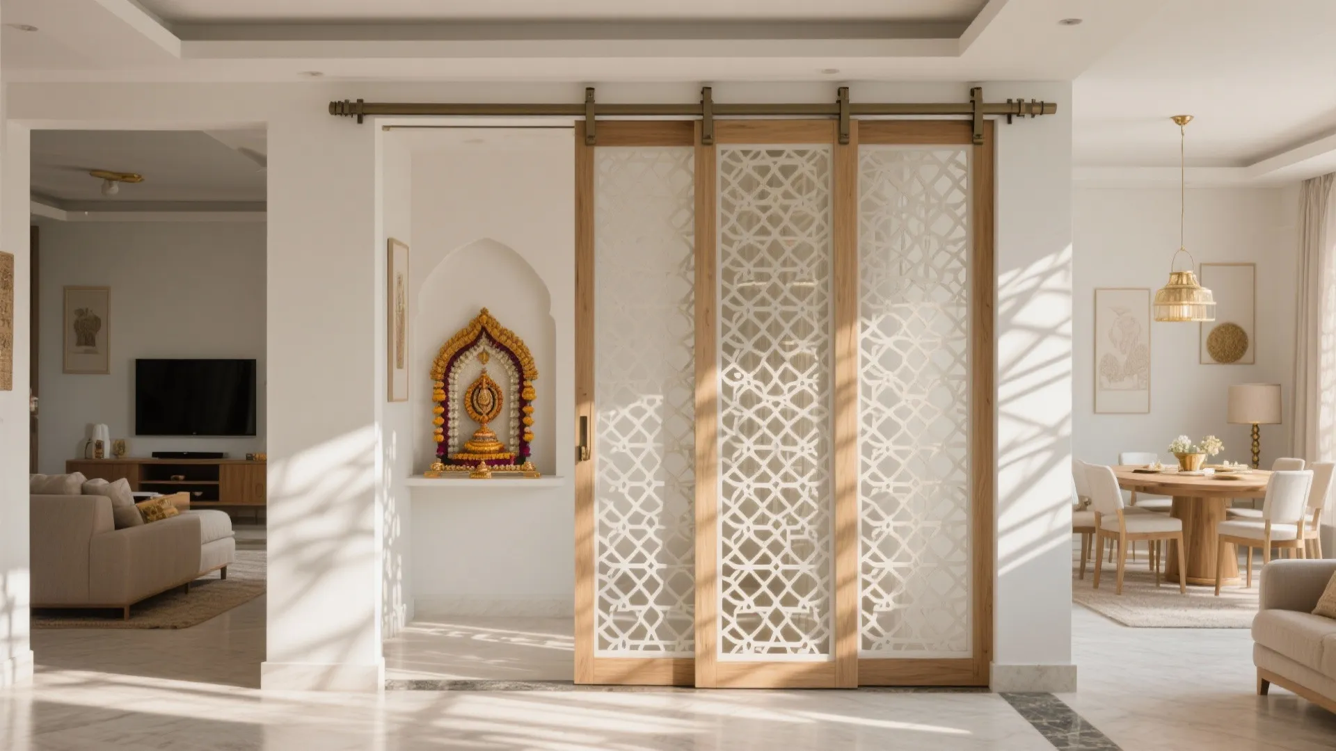 Sliding Jaali Partition Pooja Corner