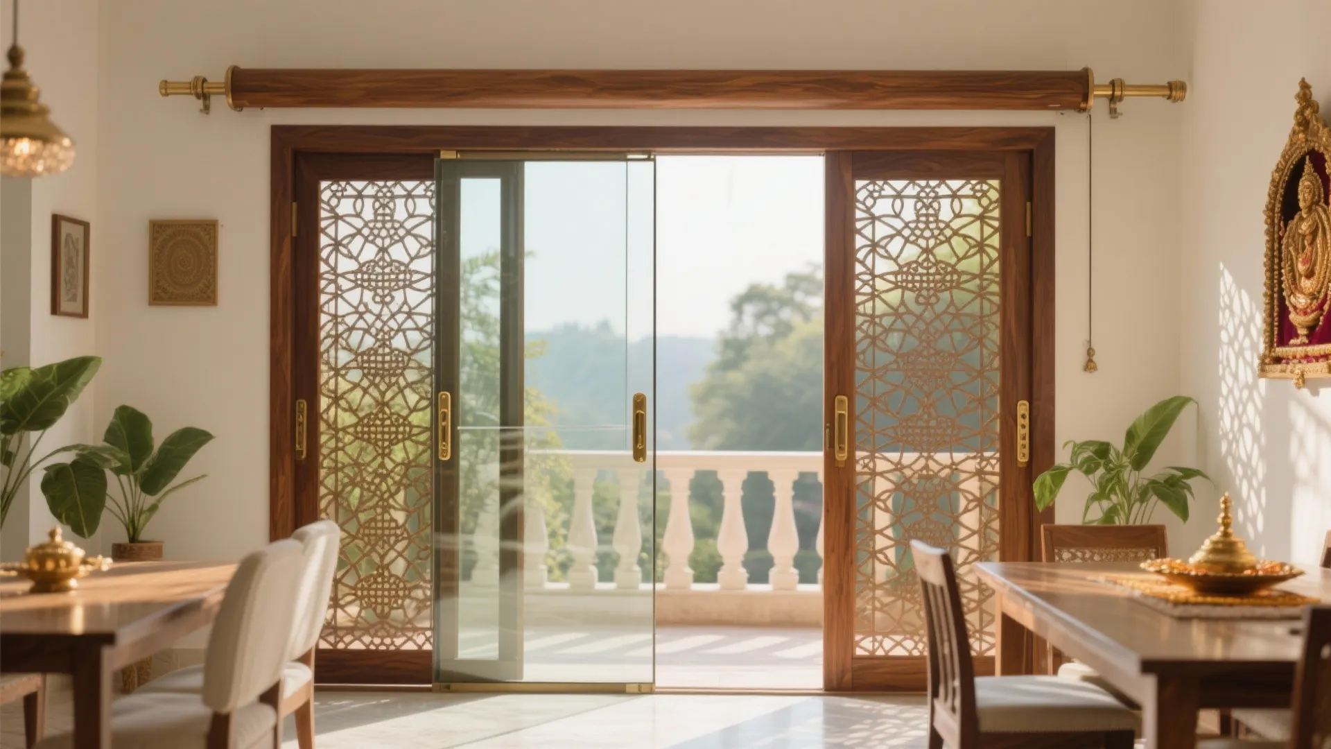 Sliding Glass with Wooden Jaali Overlay