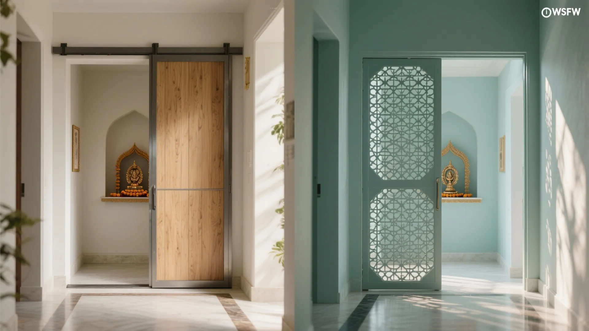 Jaali or sliding partition for a small pooja corner