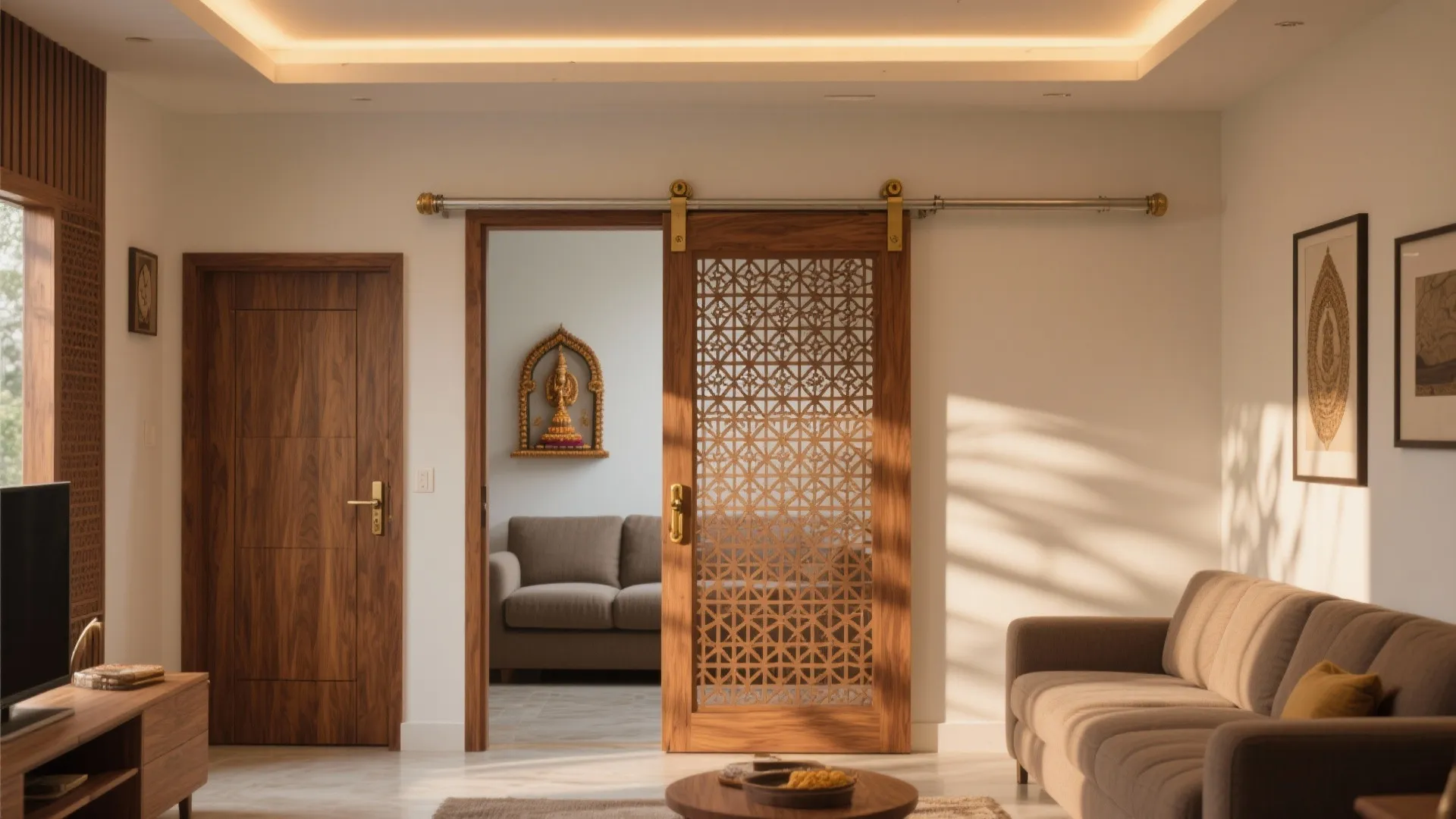 Sliding Wooden Doors with Jaali Panels